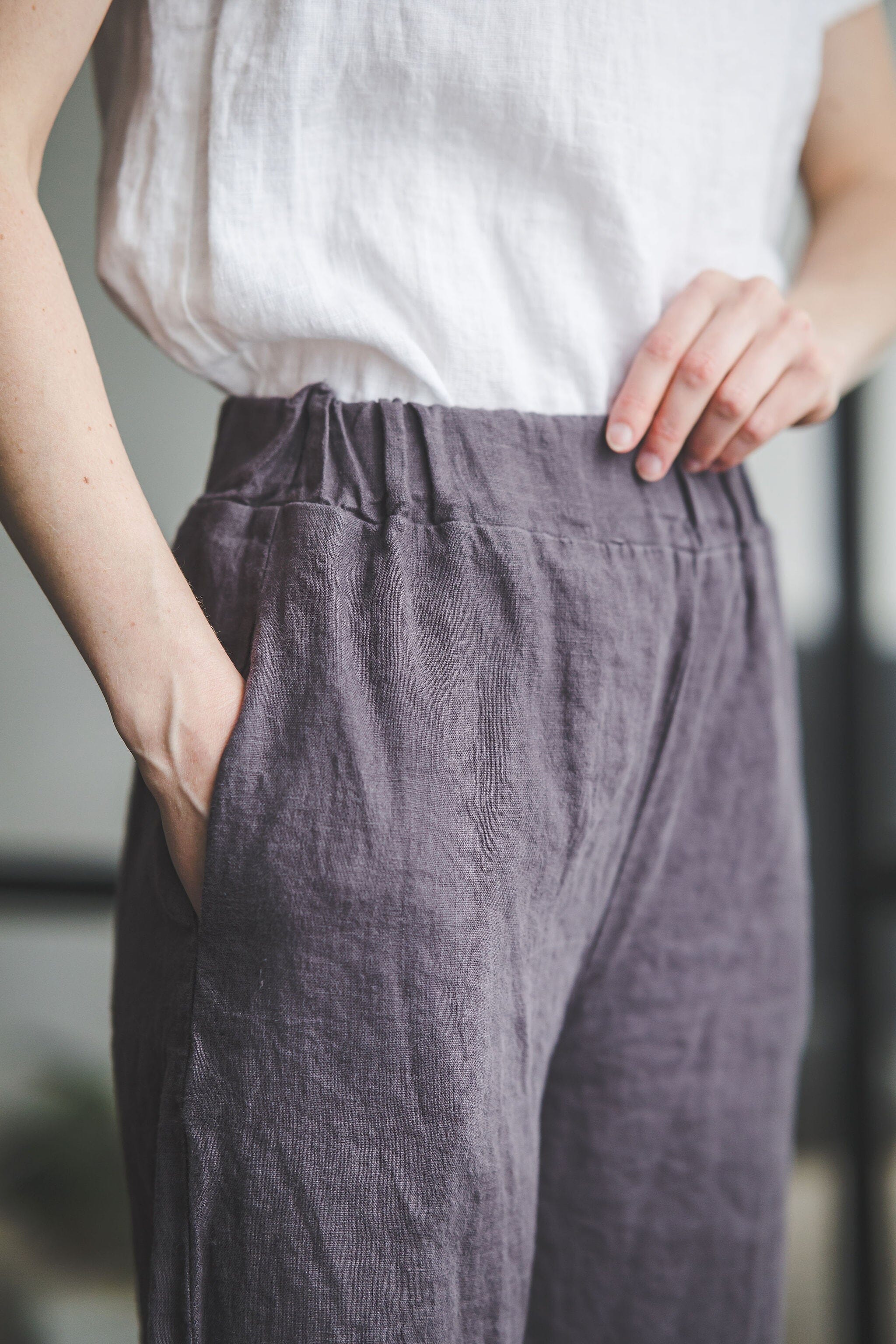 Linen Pants Relaxed Fit / Loose Linen Culottes / Wide Leg Autumn Linen Pants P03 Old Linen Mill