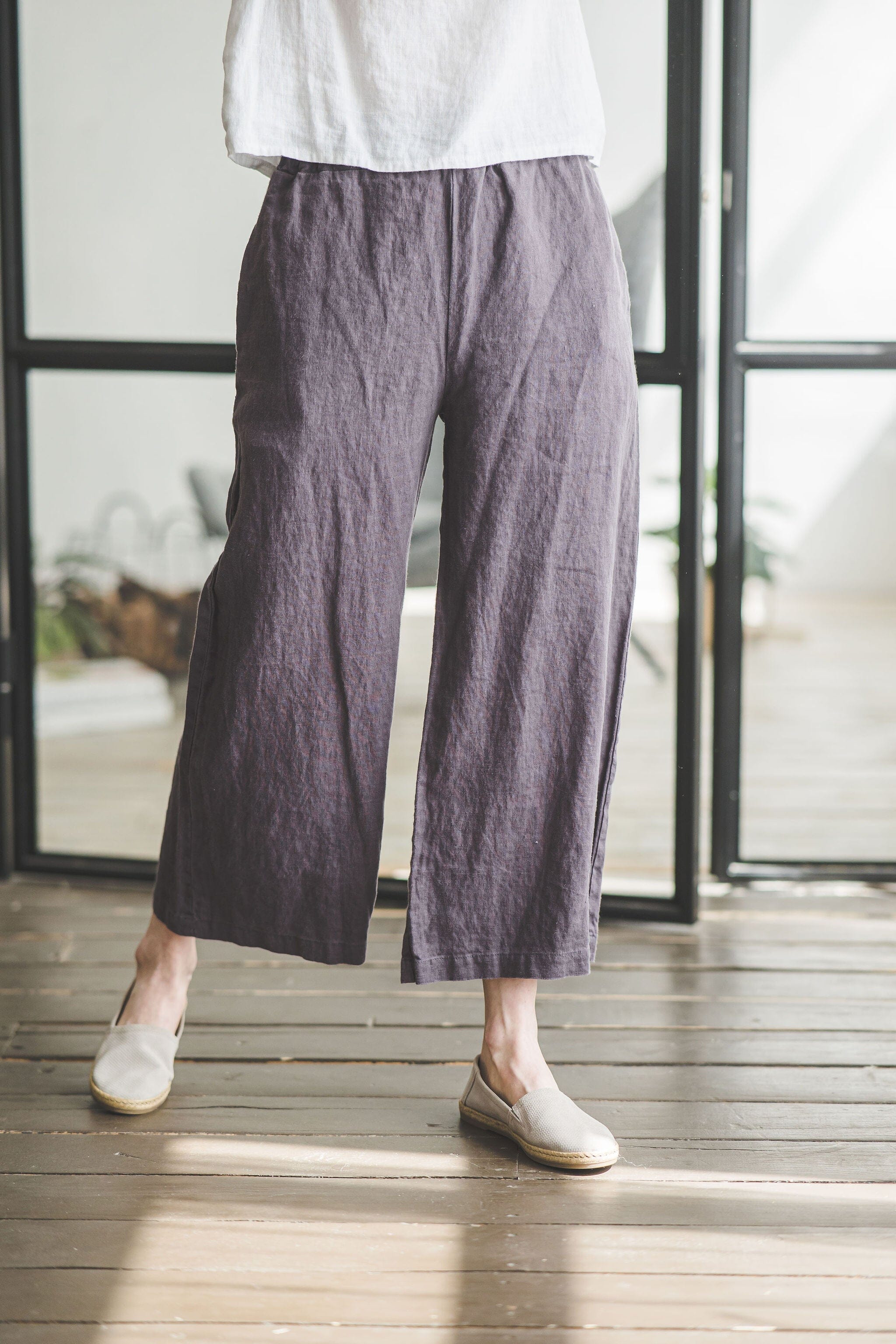 Linen Pants Relaxed Fit / Loose Linen Culottes / Wide Leg Autumn Linen Pants P03 Old Linen Mill