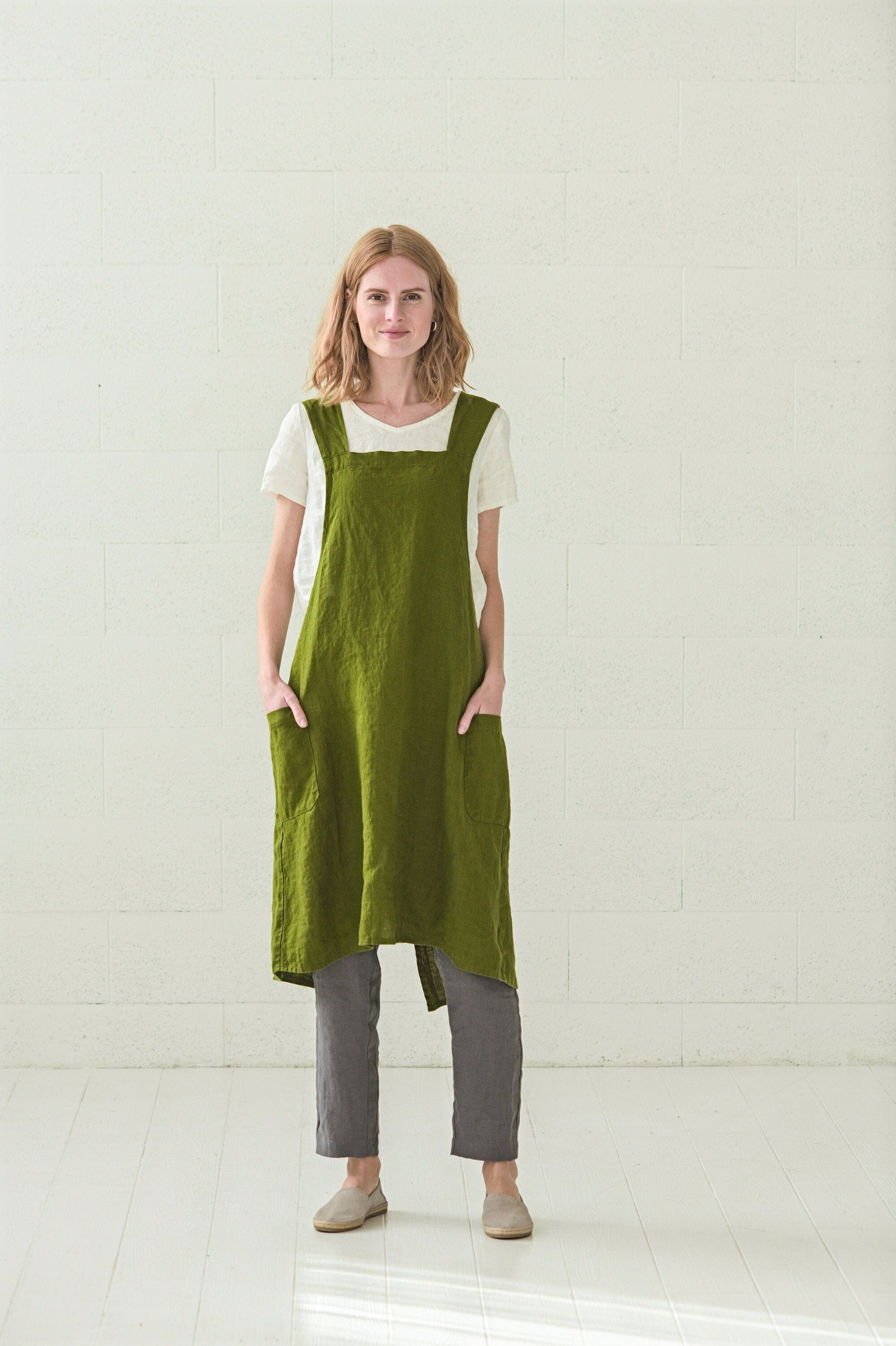 Linen Pinafore Apron Dress Old Linen Mill Small Grey Checks XS/S