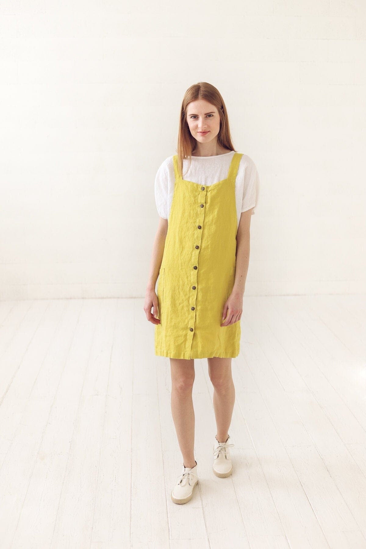 Linen Pinafore Dress for Women Old Linen Mill Small Grey Checks XS/S