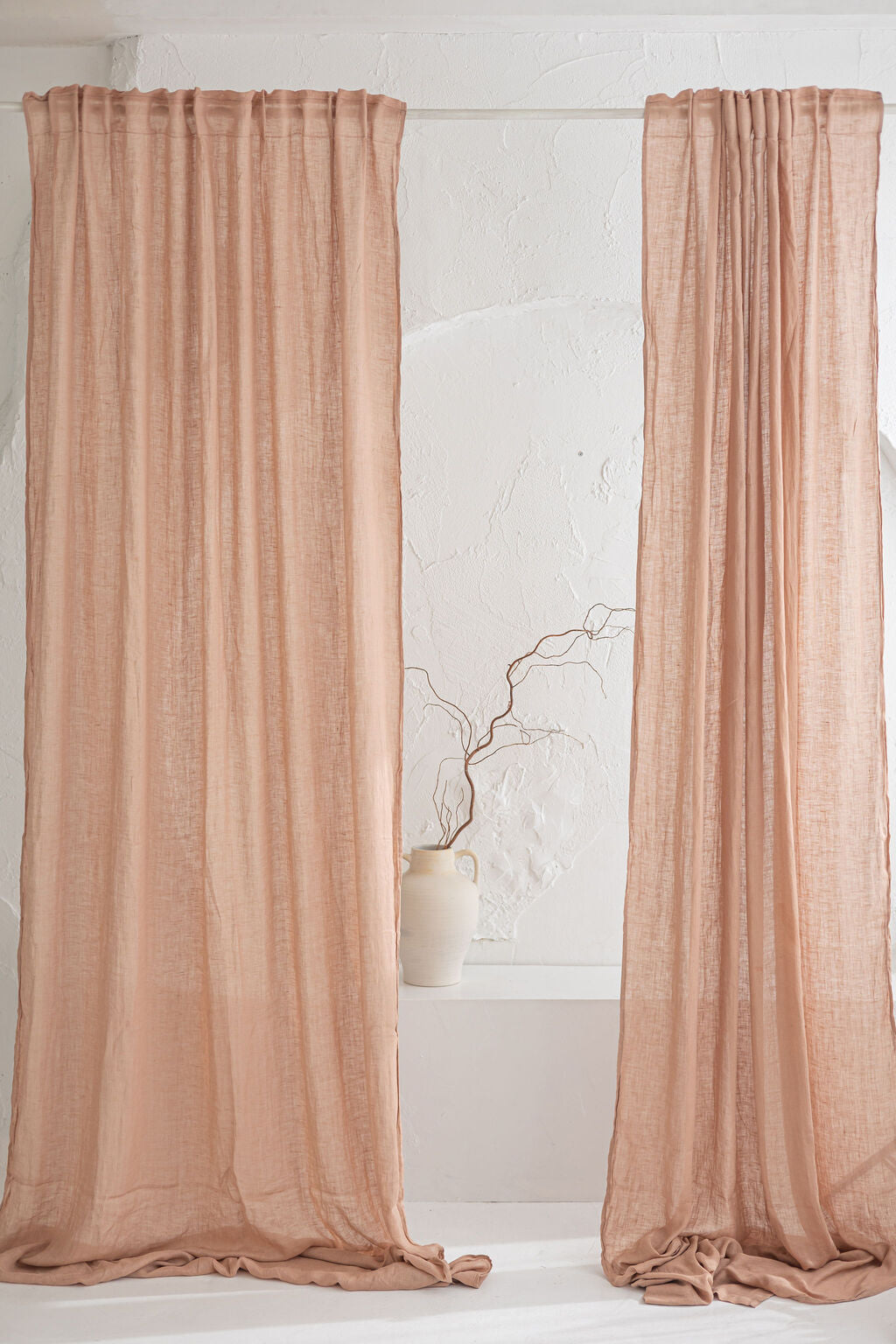Linen See-Through Day Curtain with Crown Rod Pocket Old Linen Mill