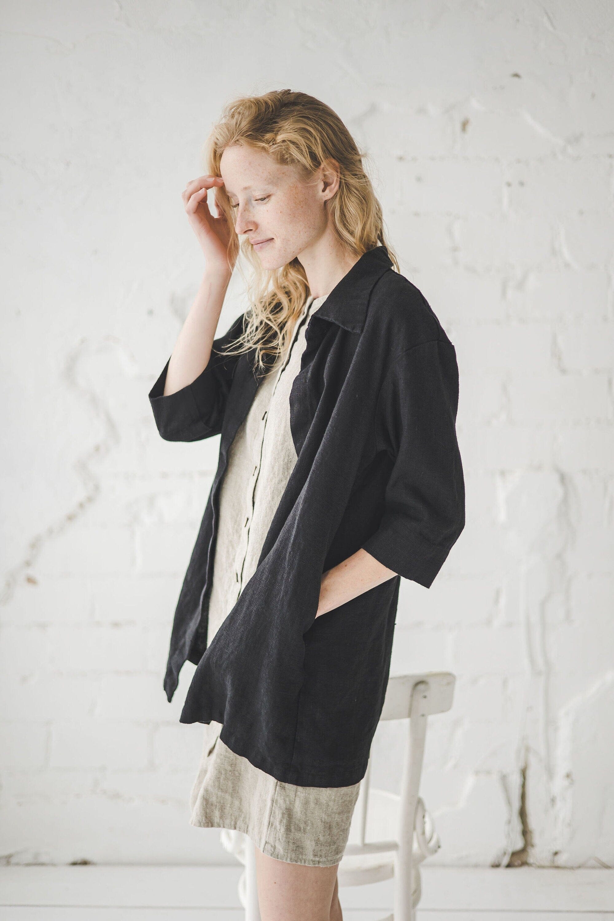 Linen Shirt Jacket with Pockets Old Linen Mill