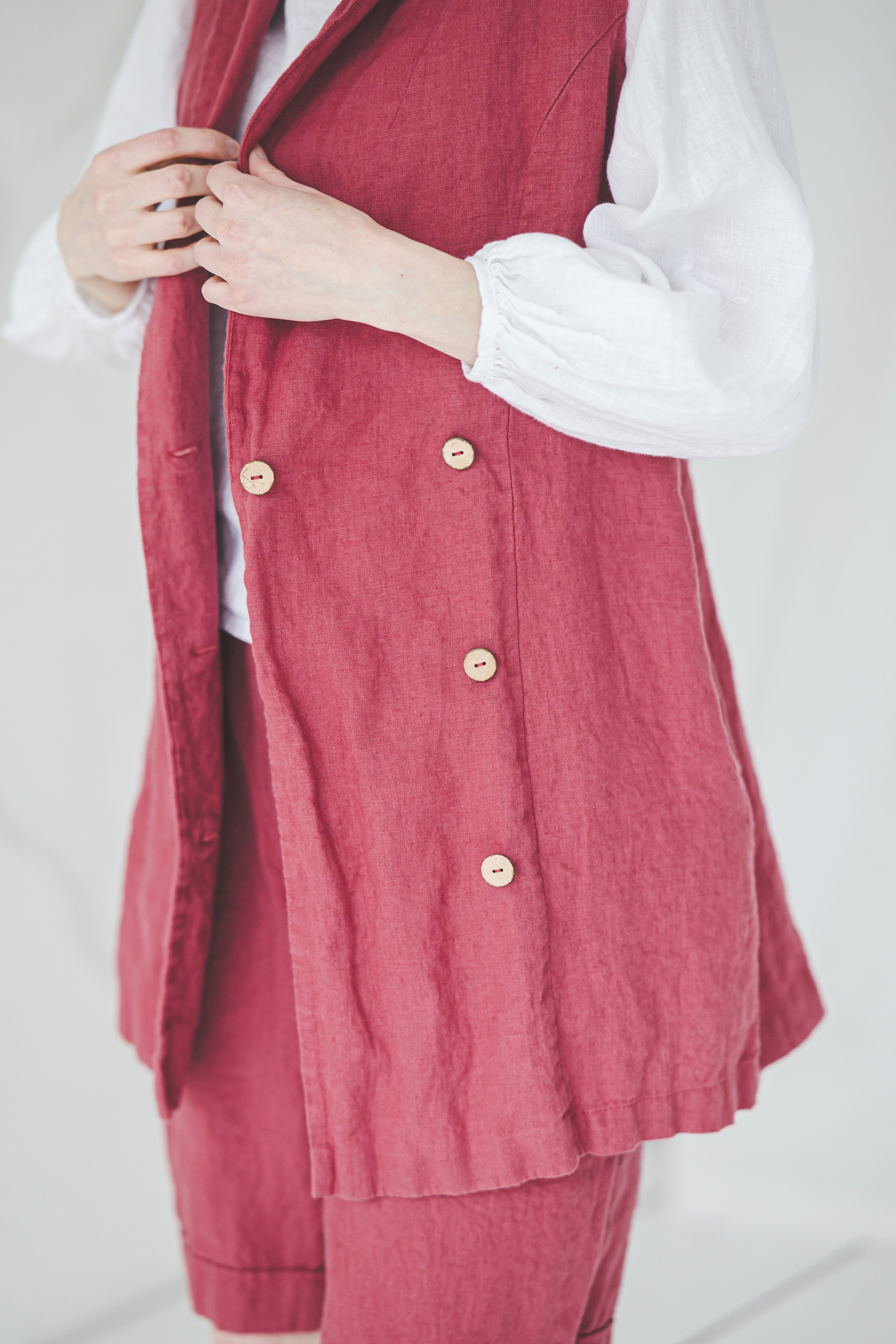 Linen Sleeveless Cardigan With Belt 249 Old Linen Mill