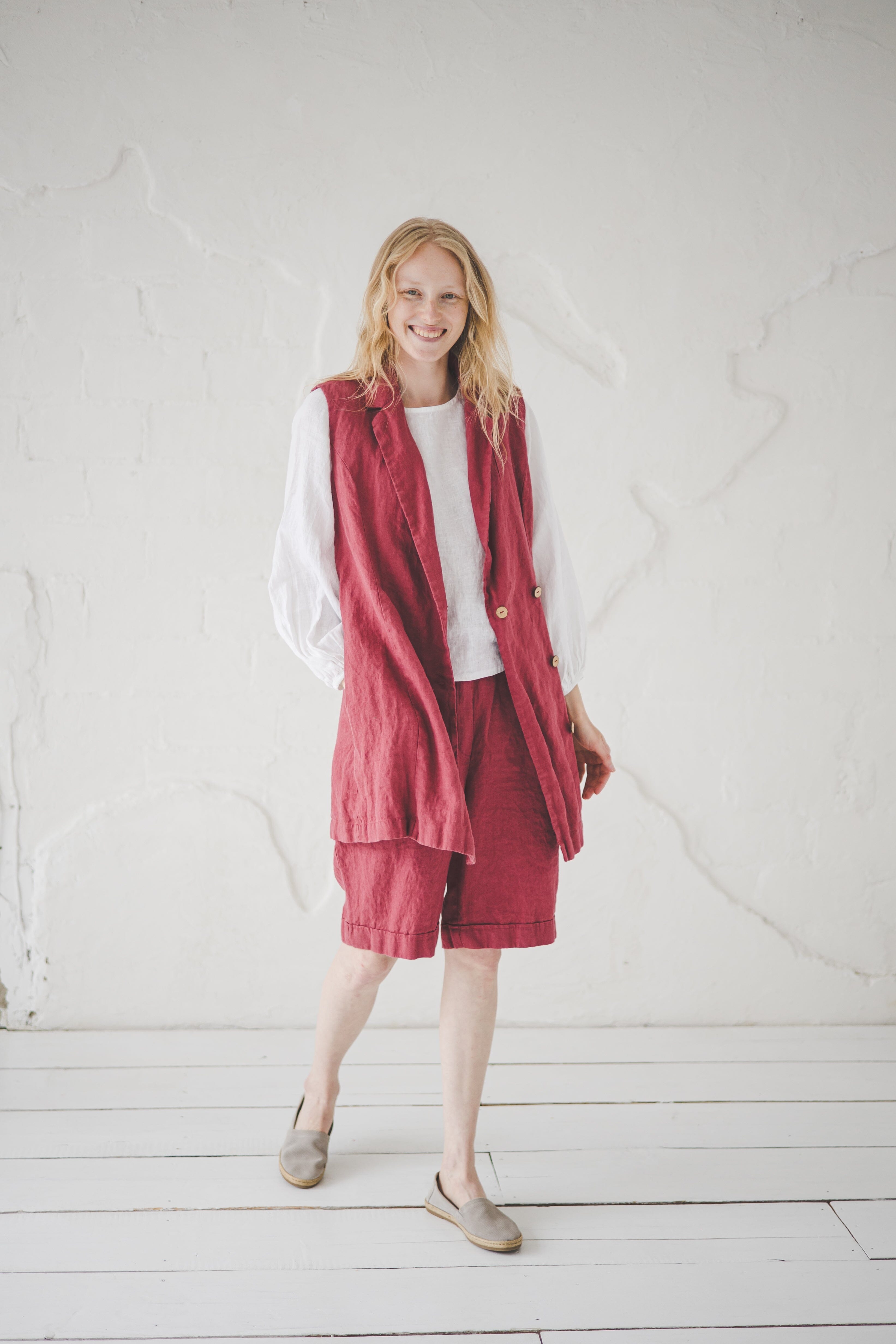 Linen Sleeveless Cardigan With Belt 249 Old Linen Mill