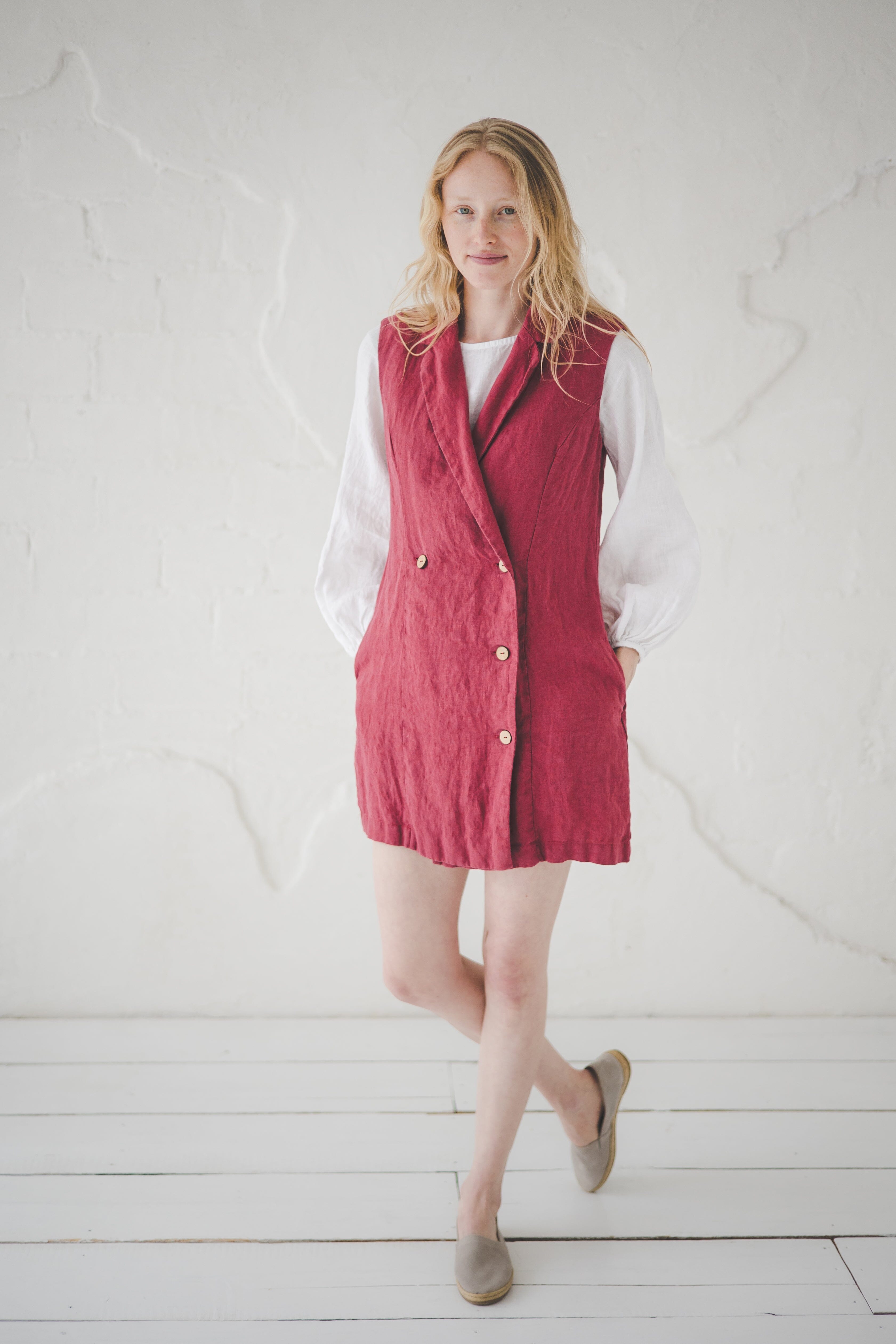 Linen Sleeveless Cardigan With Belt 249 Old Linen Mill