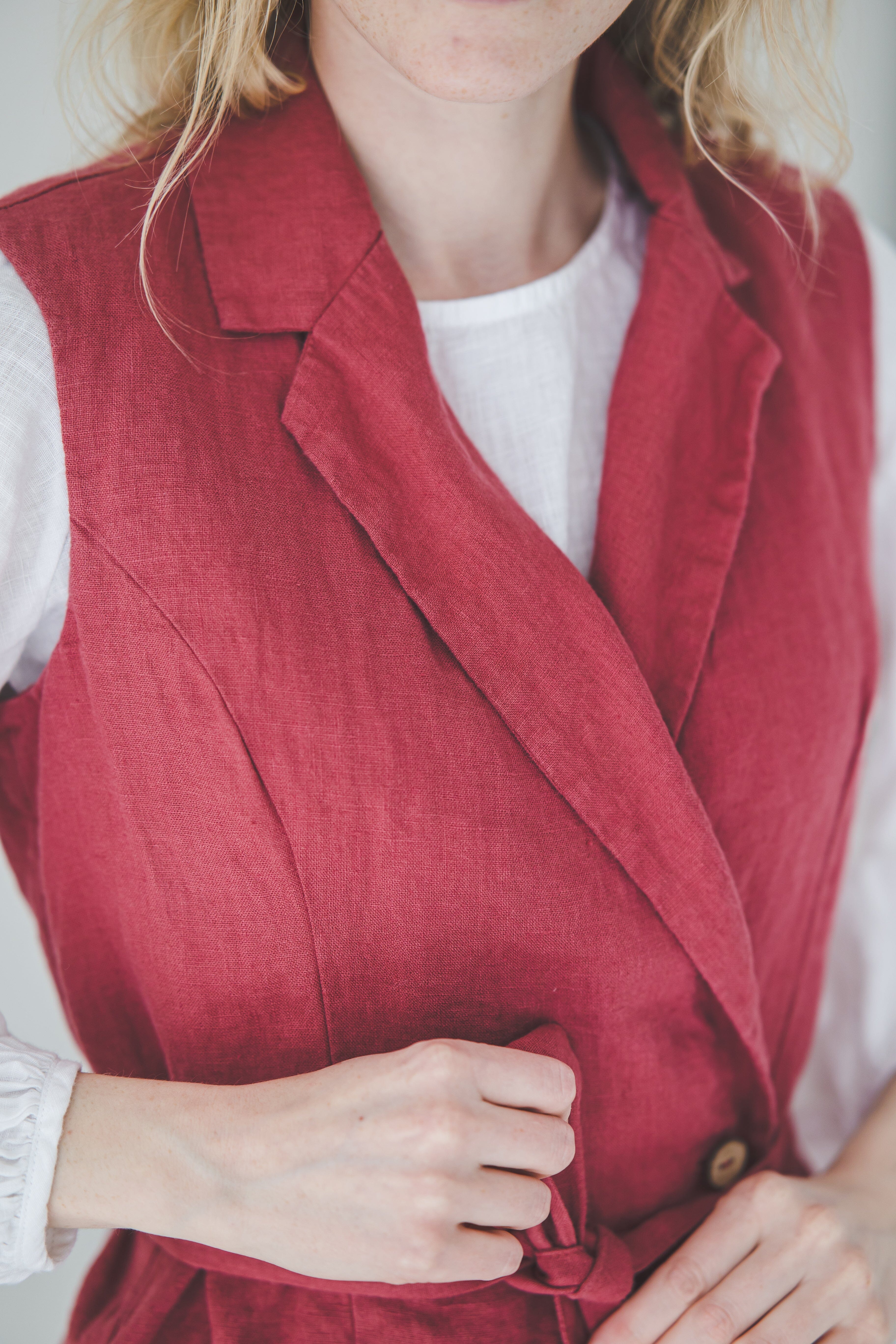 Linen Sleeveless Cardigan With Belt 249 Old Linen Mill