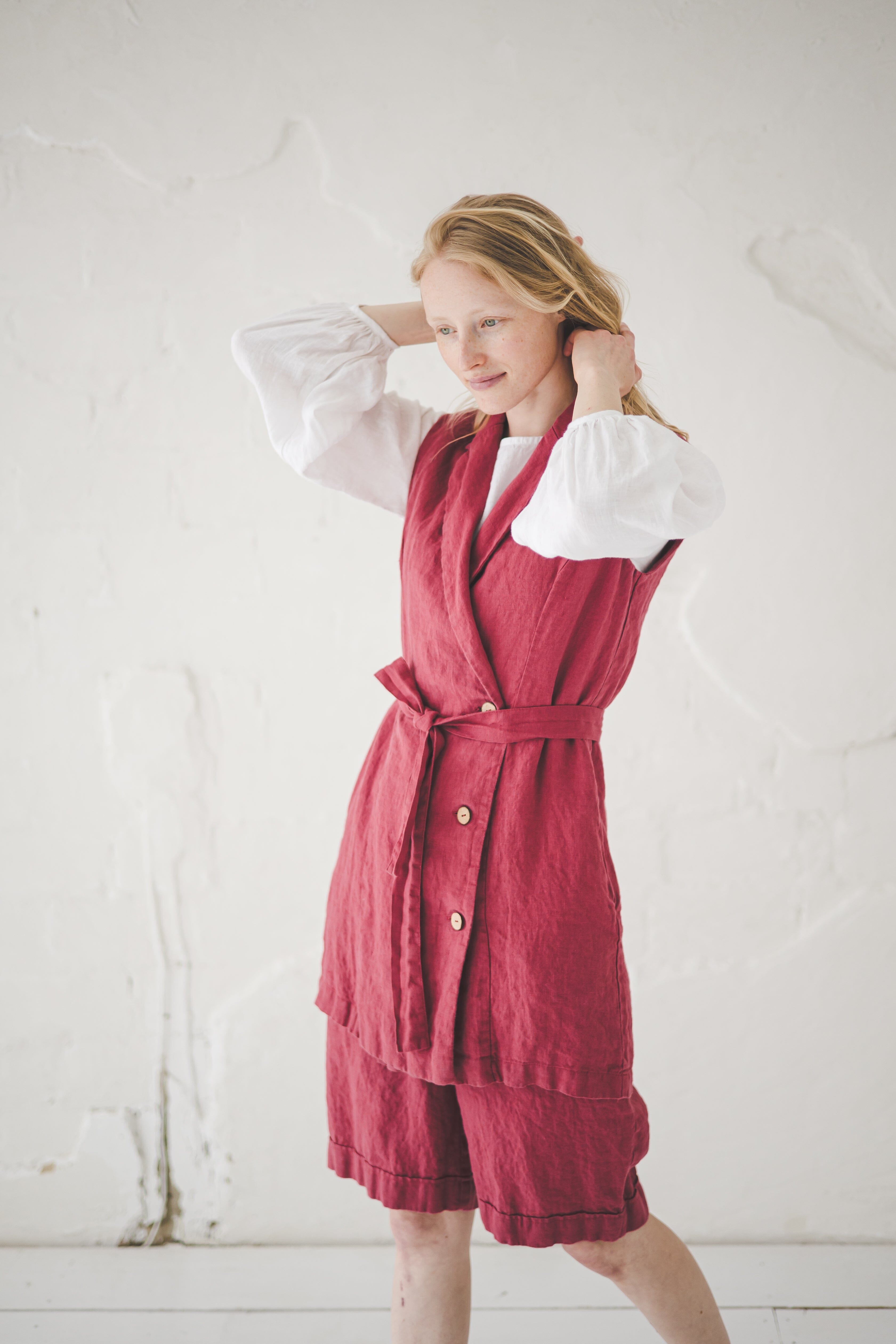 Linen Sleeveless Cardigan With Belt 249 Old Linen Mill