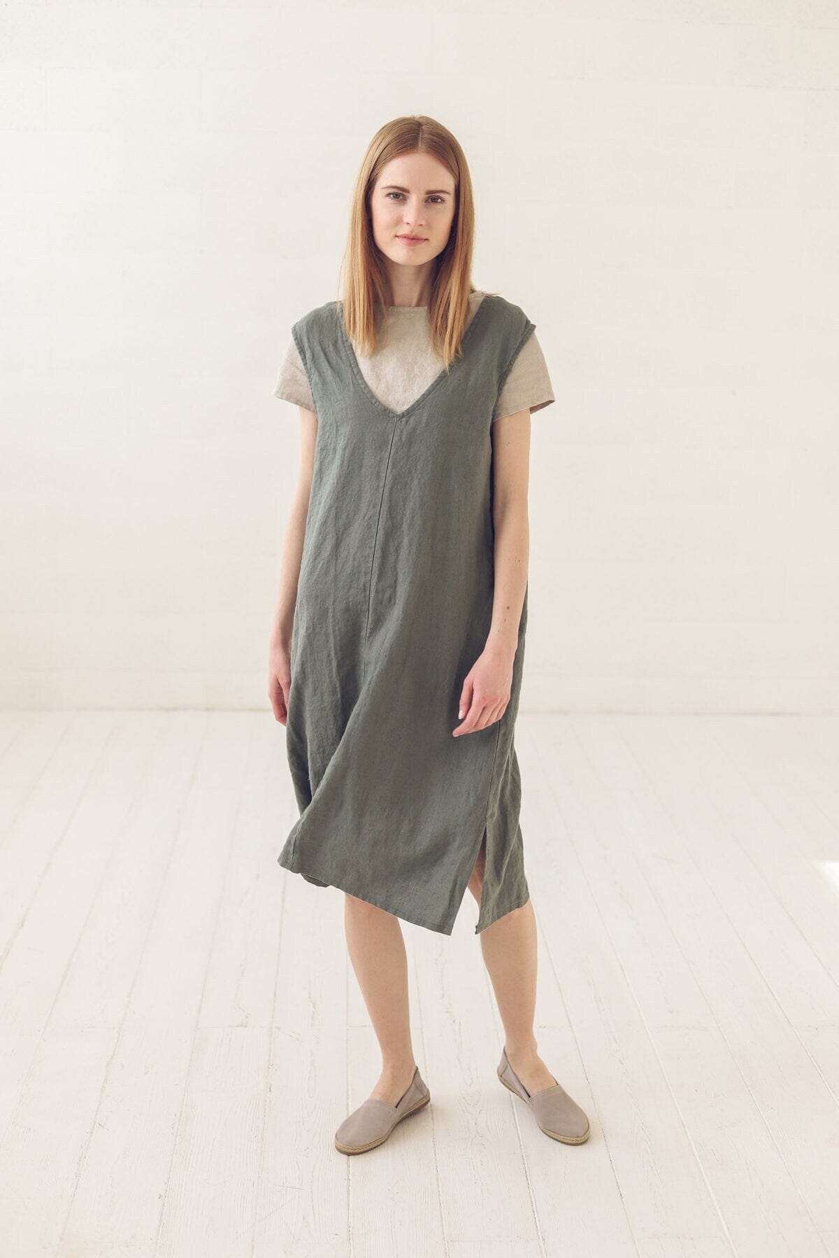 Linen Sleeveless Pinafore Dress Old Linen Mill