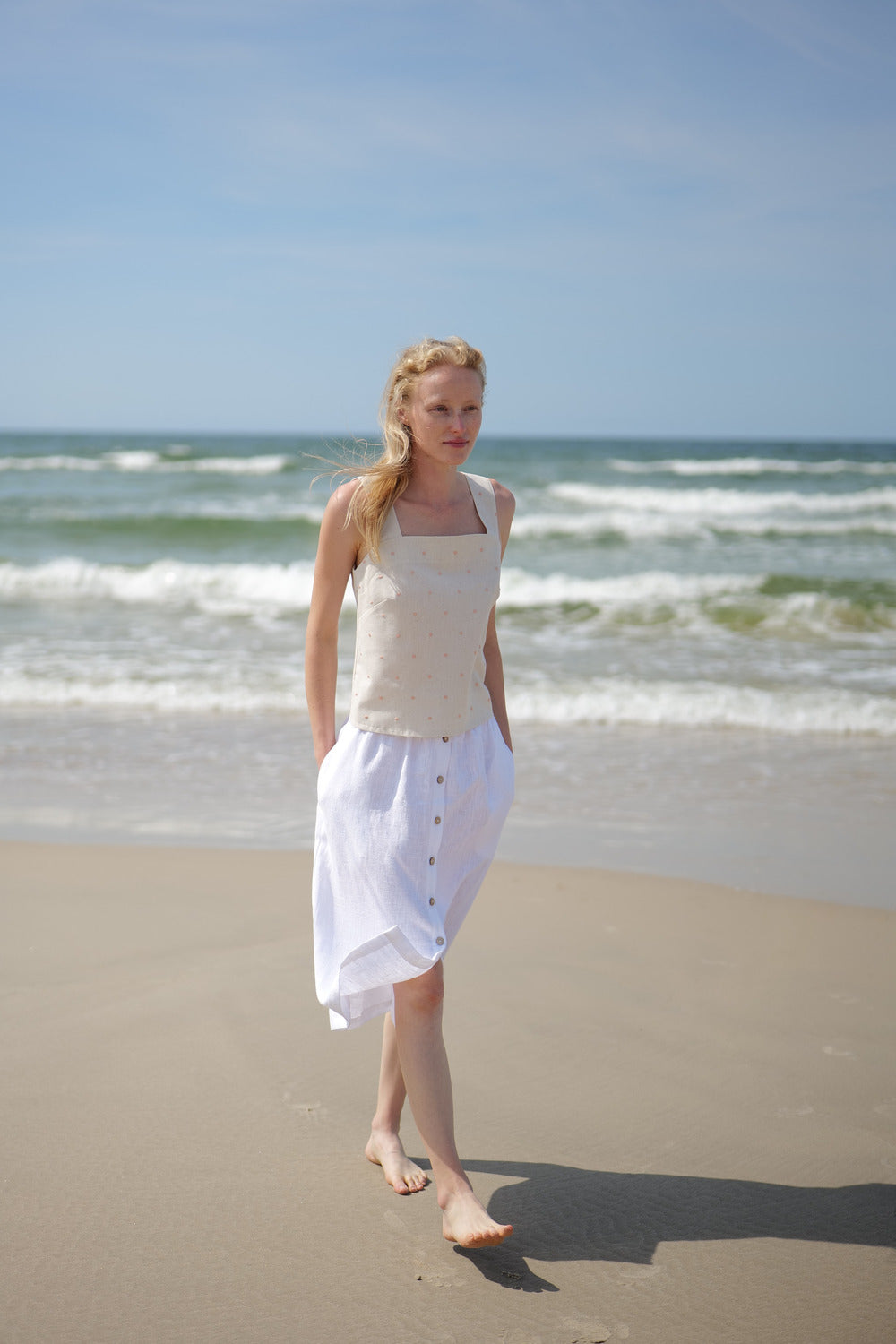 Linen Summer Peach Dots Top Cha-Cha T58 Old Linen Mill