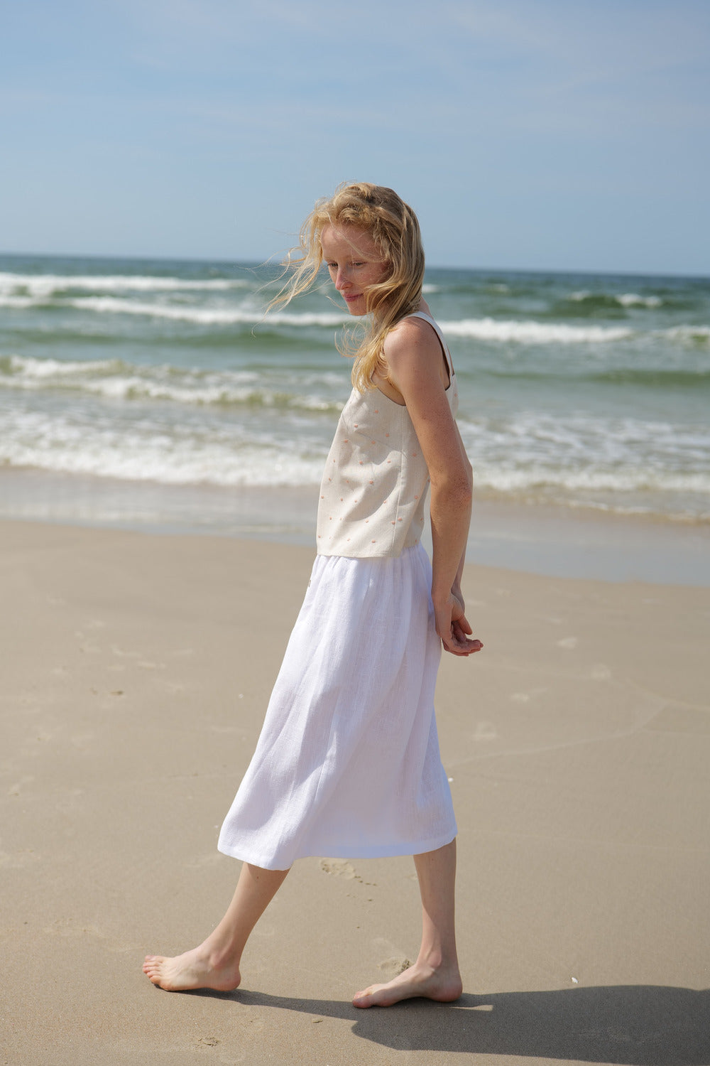 Linen Summer Peach Dots Top Cha-Cha T58 Old Linen Mill