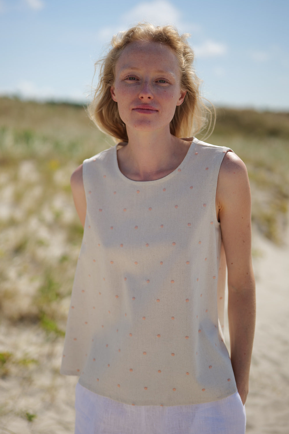 Linen Summer Polka Dot Top Cumbia from naturalil linen and viscose blend