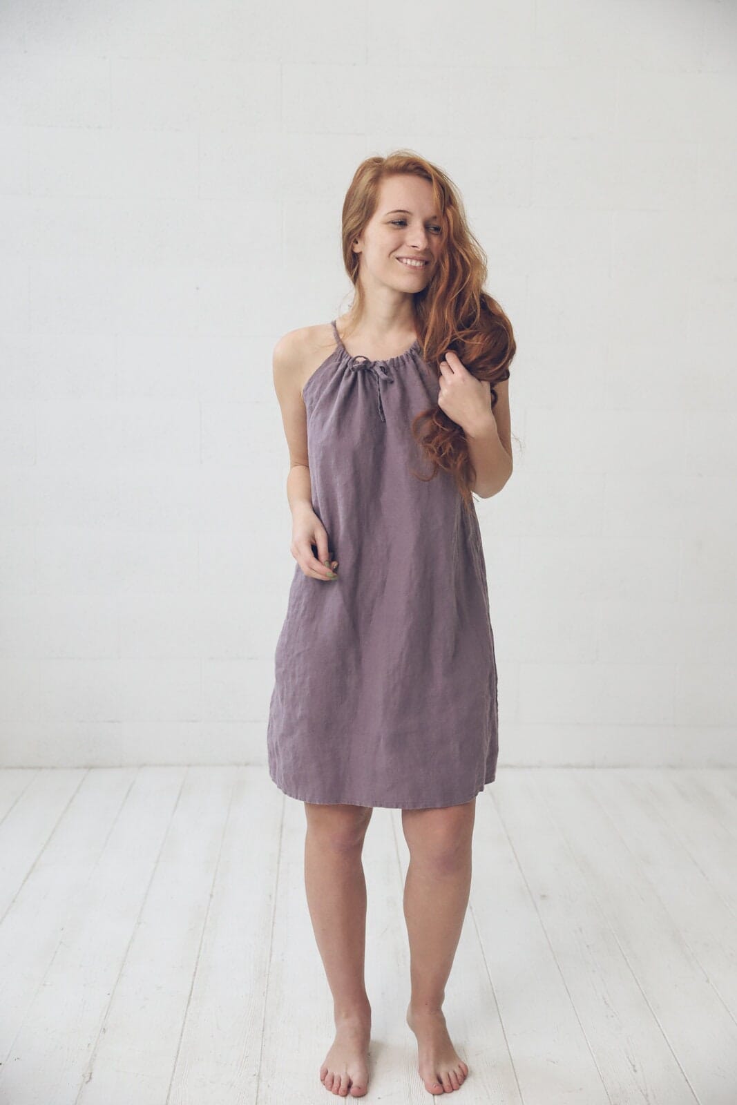 Linen Summer Slip Dress Old Linen Mill Small Grey Checks XS/S