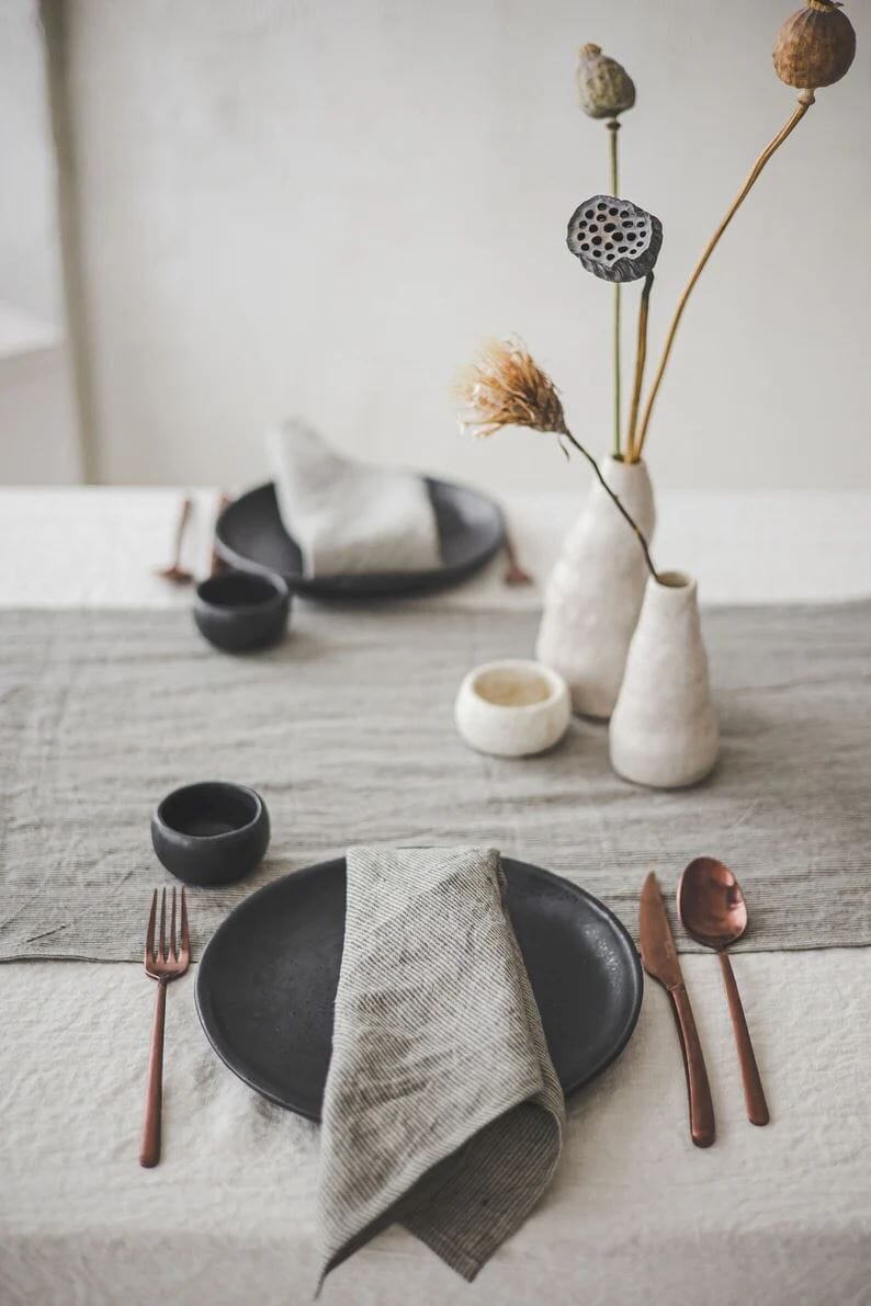 Linen Table Runner Handmade Gift Decor Old Linen Mill Dark Forest 43 x 150 cm; 17" x 59.1"