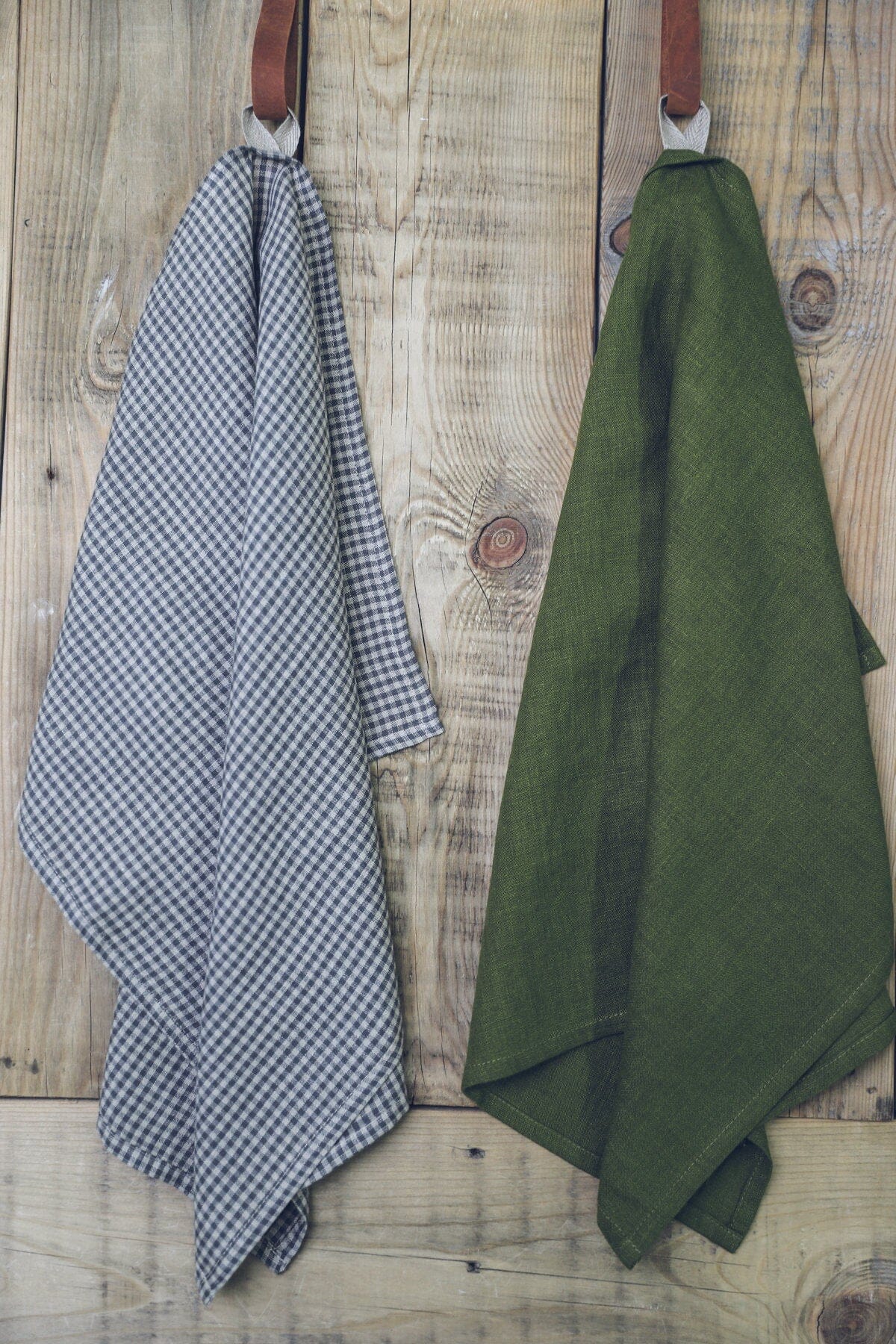 Linen Tea Towels Set Gift Idea Old Linen Mill Small Grey Checks Small Gray Checks