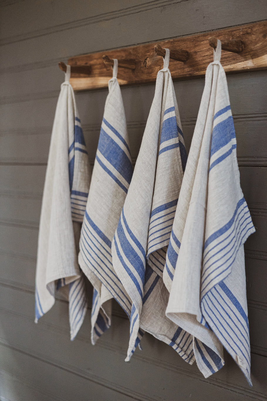 Linen Tea Towels – Set of 2 in Blue Stripes TT50x70 Old Linen Mill