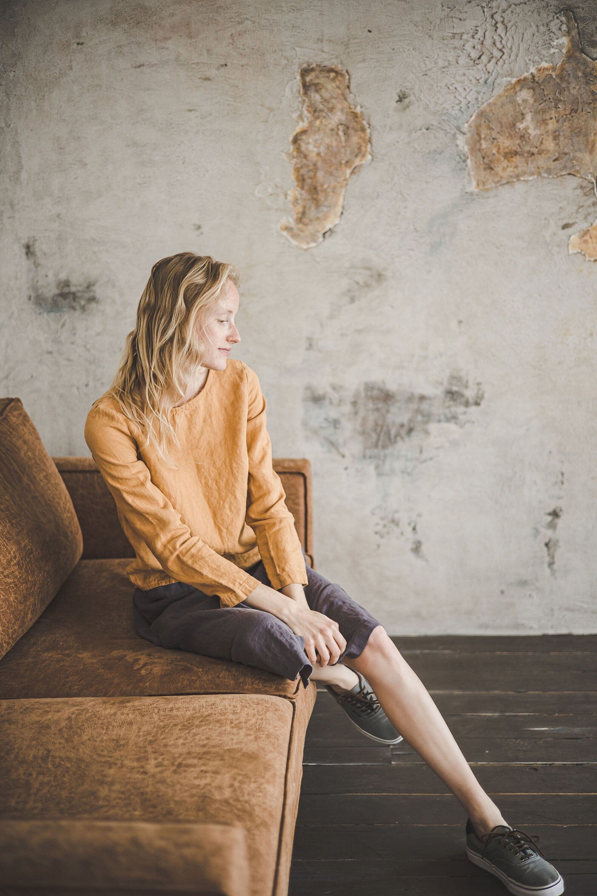 Linen Top Minimalist Long Sleeves Old Linen Mill