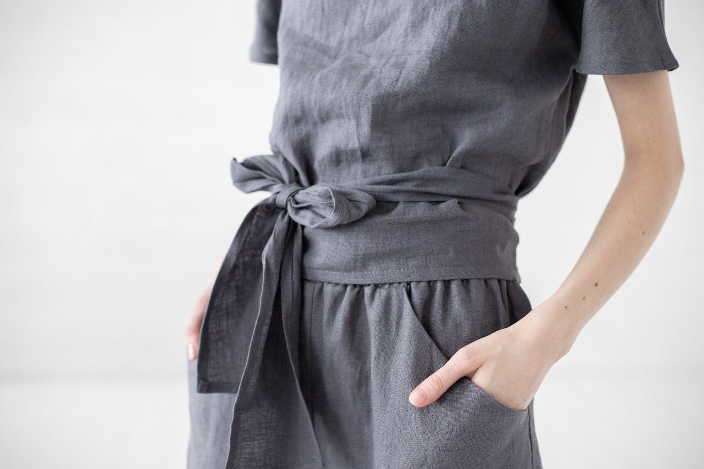 Linen Top Tie Waist Kimono Blouse Old Linen Mill