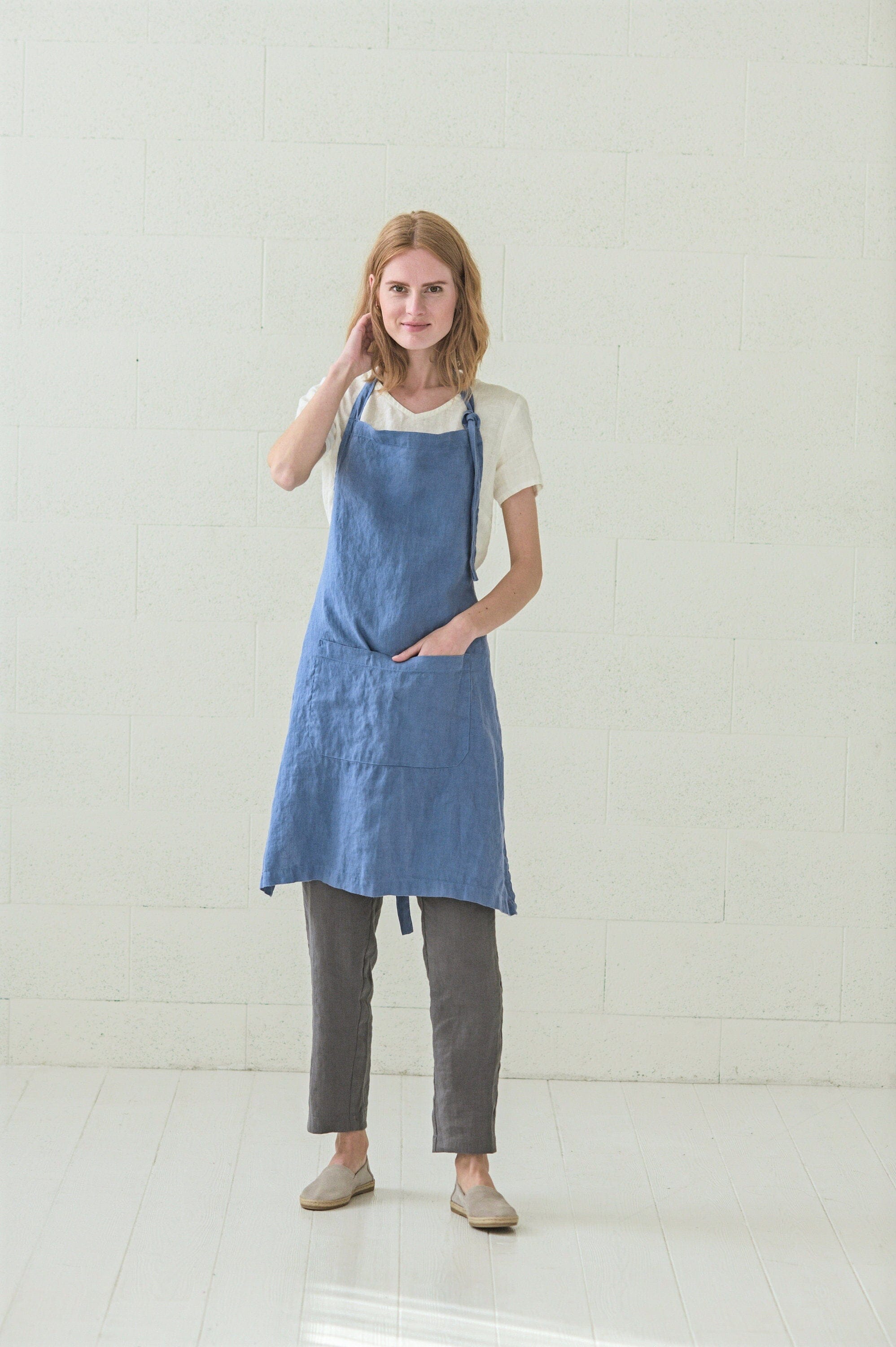 Linen Unisex Full Apron Old Linen Mill Small Grey Checks