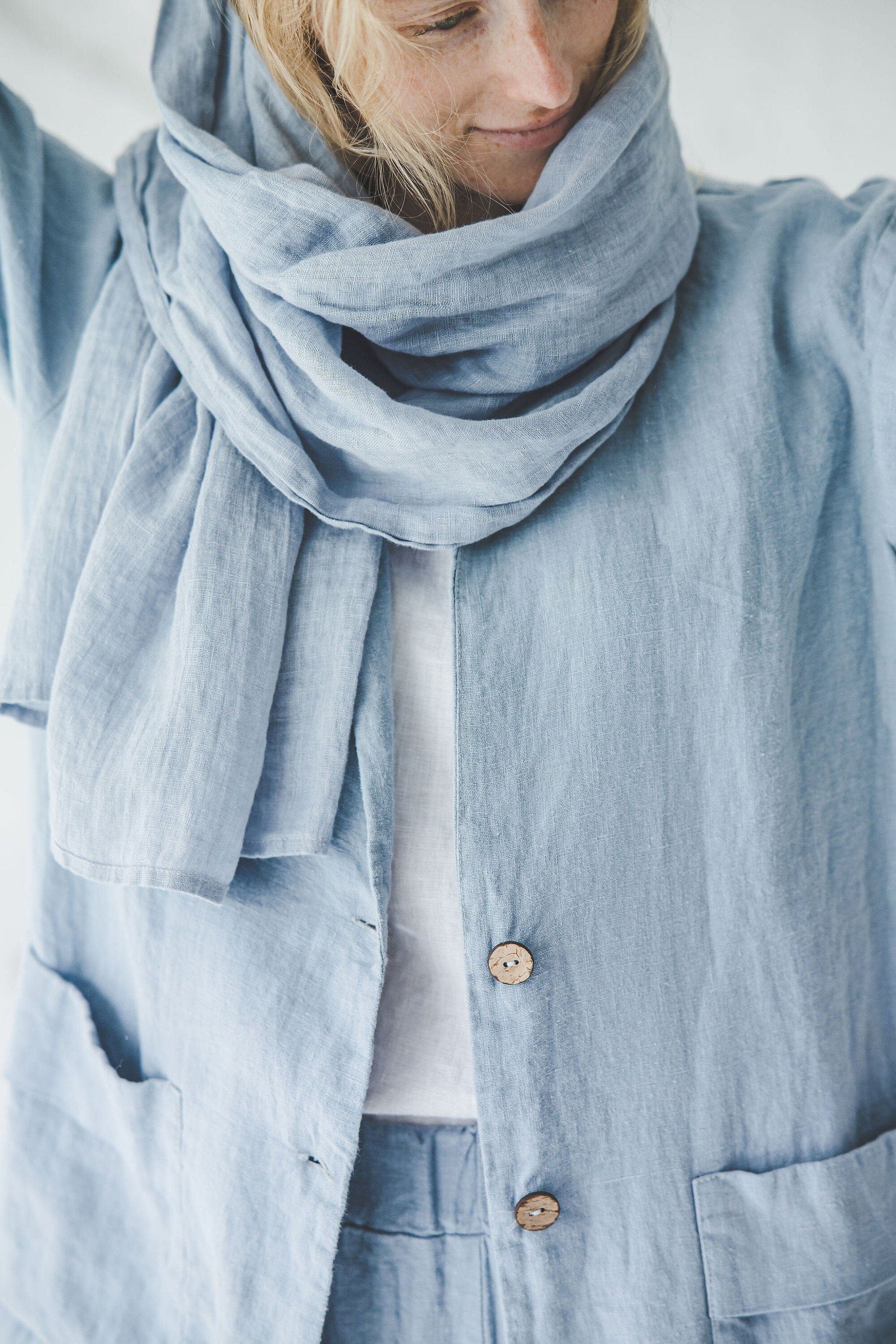 Linen Unisex Scarf Old Linen Mill Light Blue