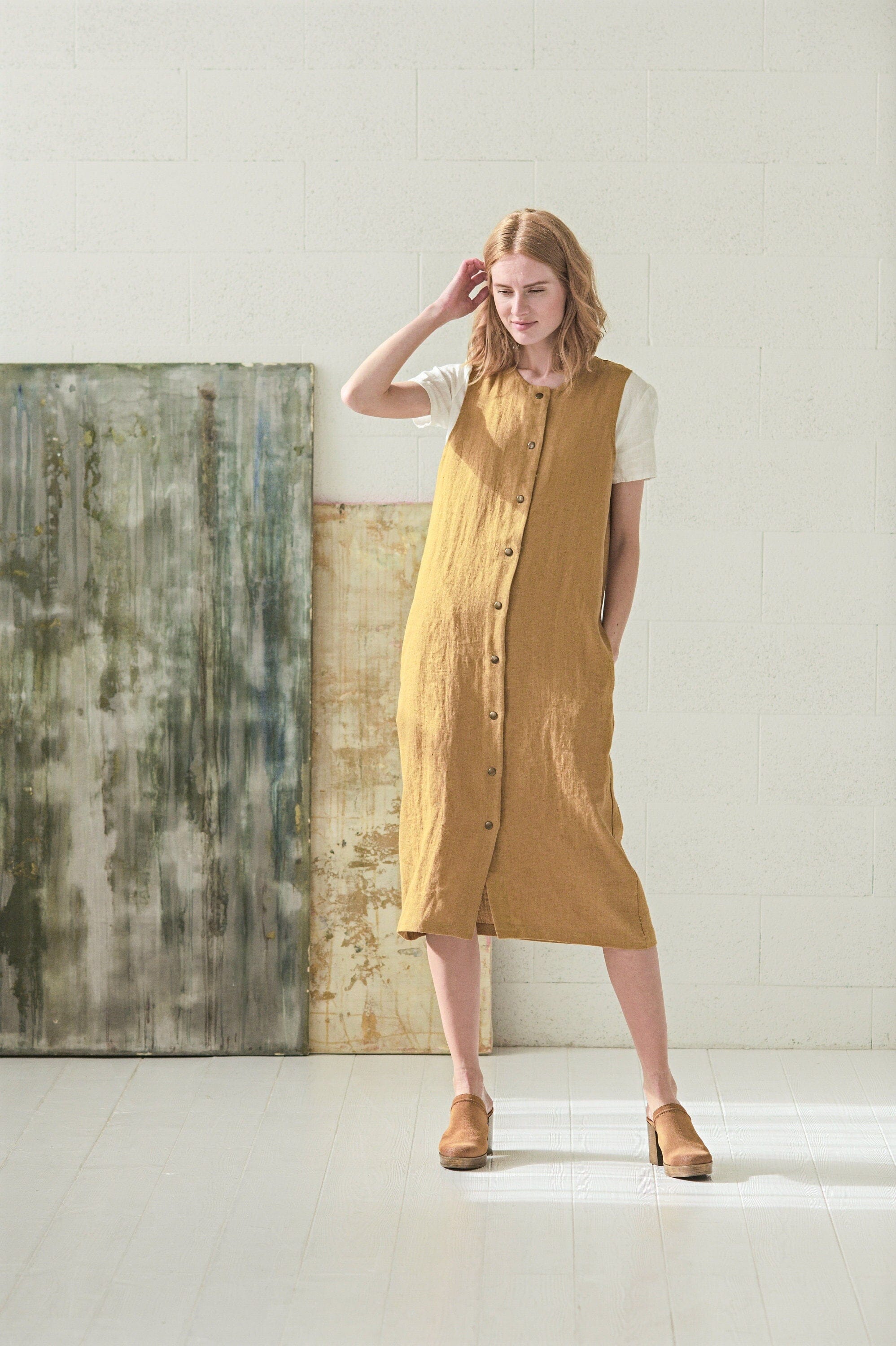 Linen Vest Button Down Long Jacket Old Linen Mill