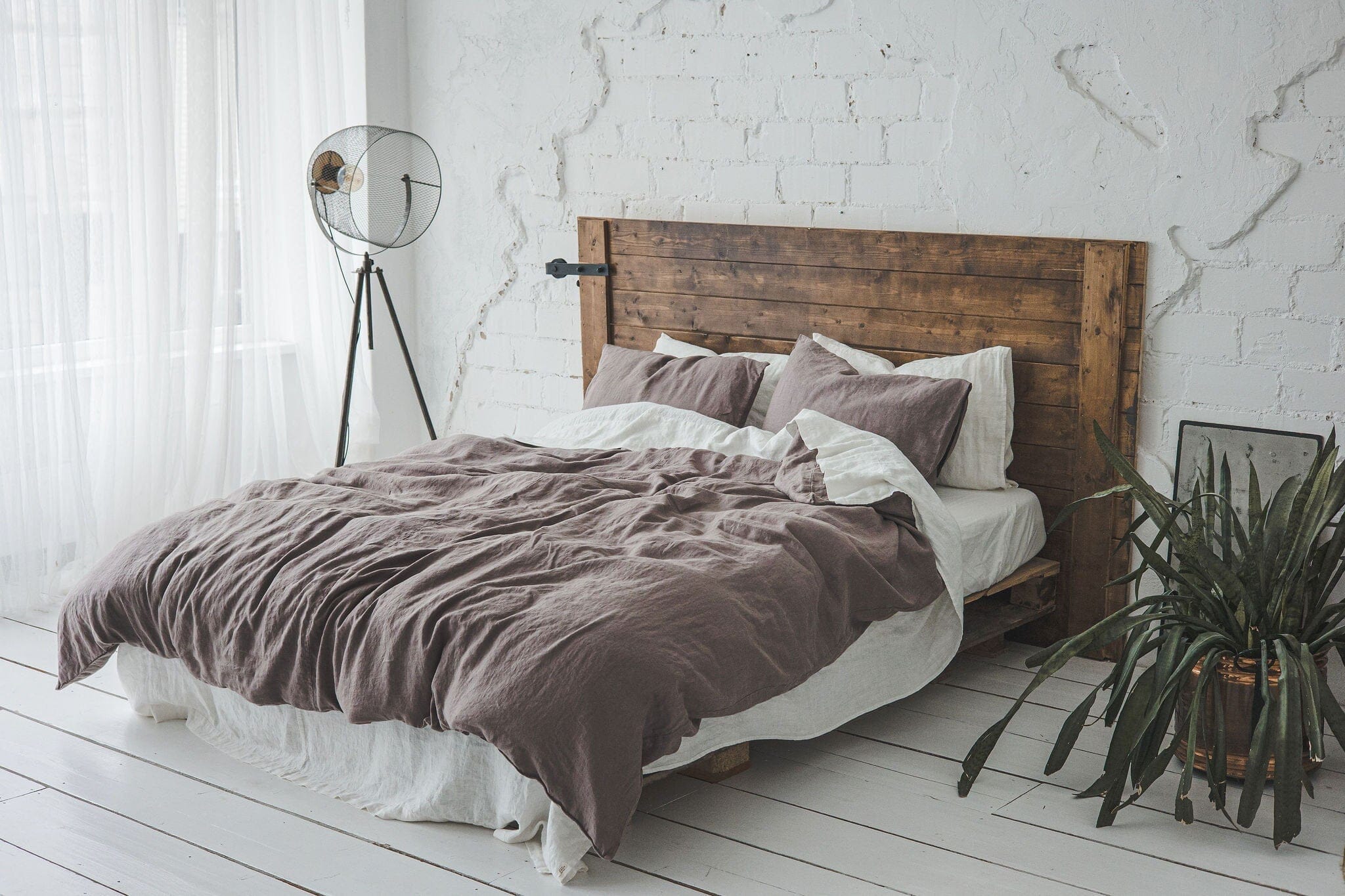 Linen Violet Ash Boho Bedding Set Old Linen Mill Sage Green US/CA Single