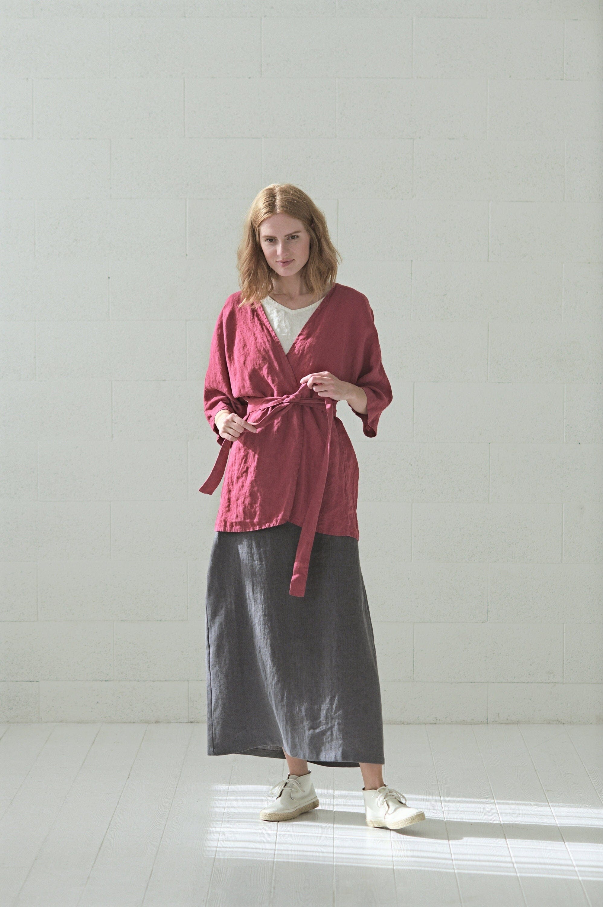 Long Linen Belt Accessory Old Linen Mill Small Grey Checks