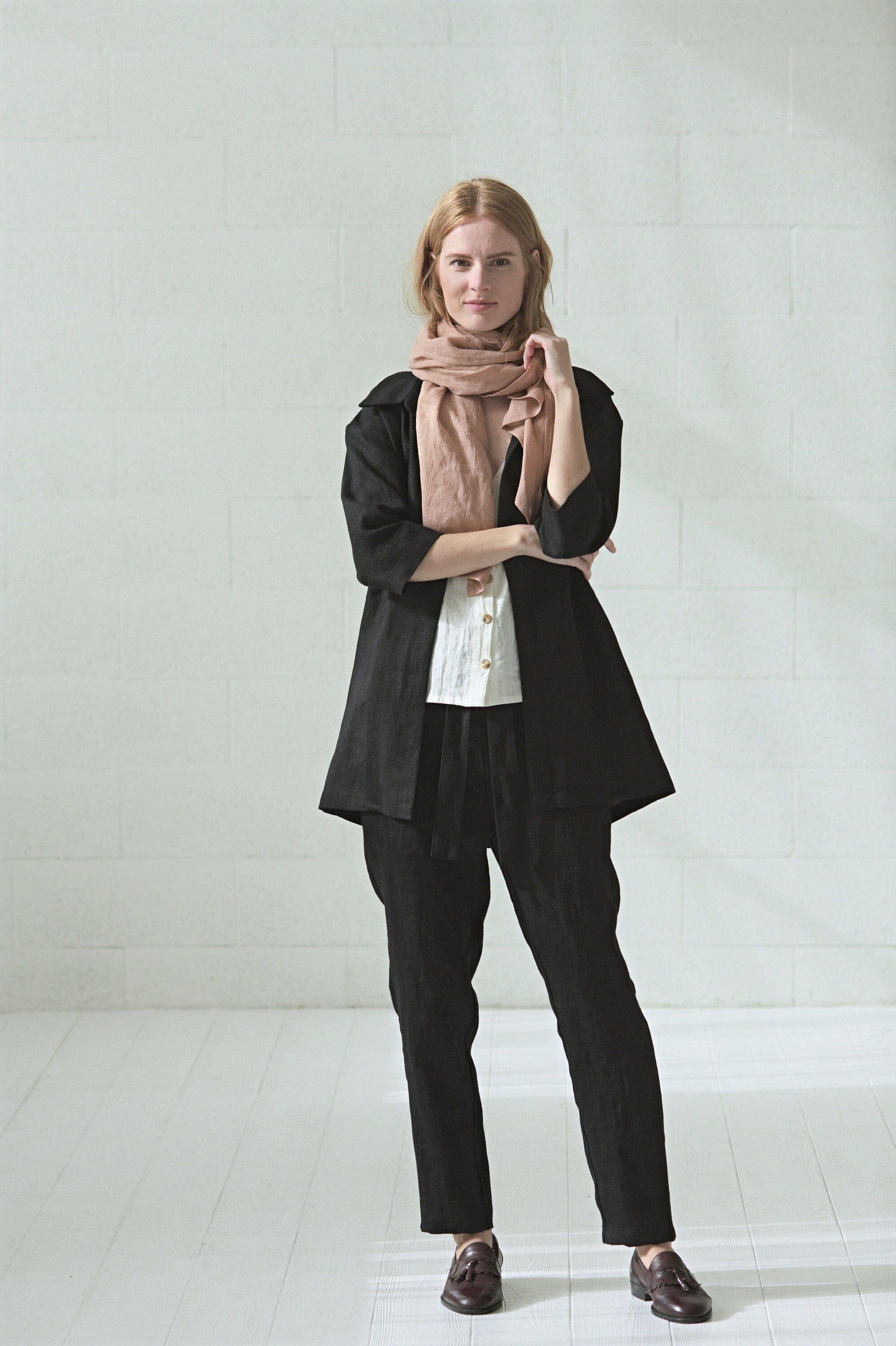 Long Linen Scarf for Women Old Linen Mill Light Blue