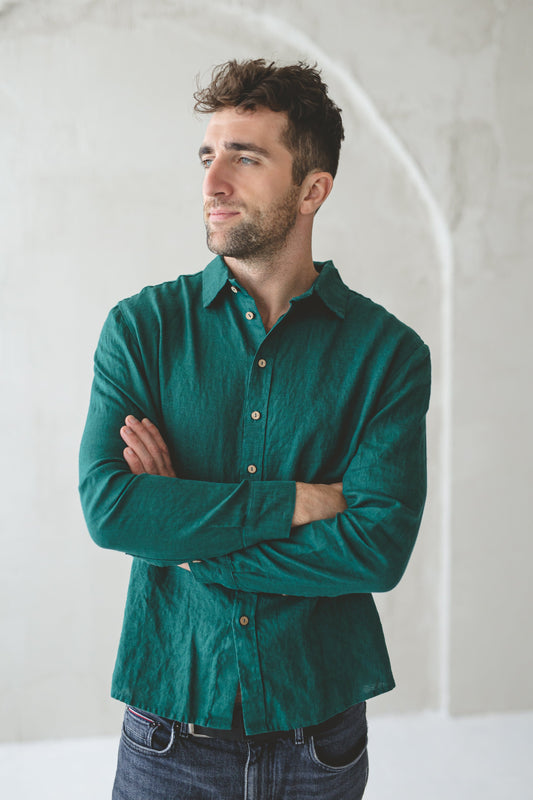 Long Sleeve Fitted Linen Men's Shirt Old Linen Mill