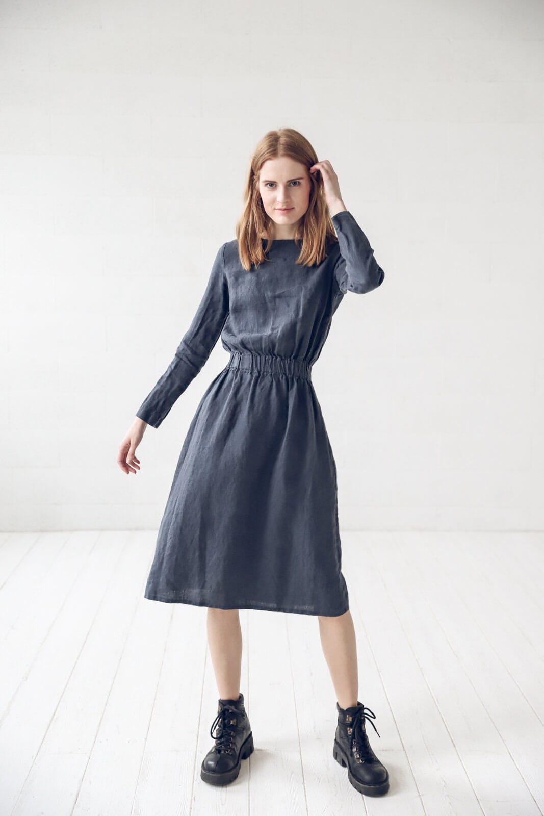 Long Sleeves Soft Linen Dress Old Linen Mill