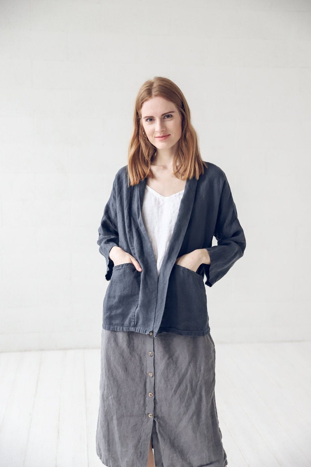 Loose Linen Jacket with Pockets Old Linen Mill