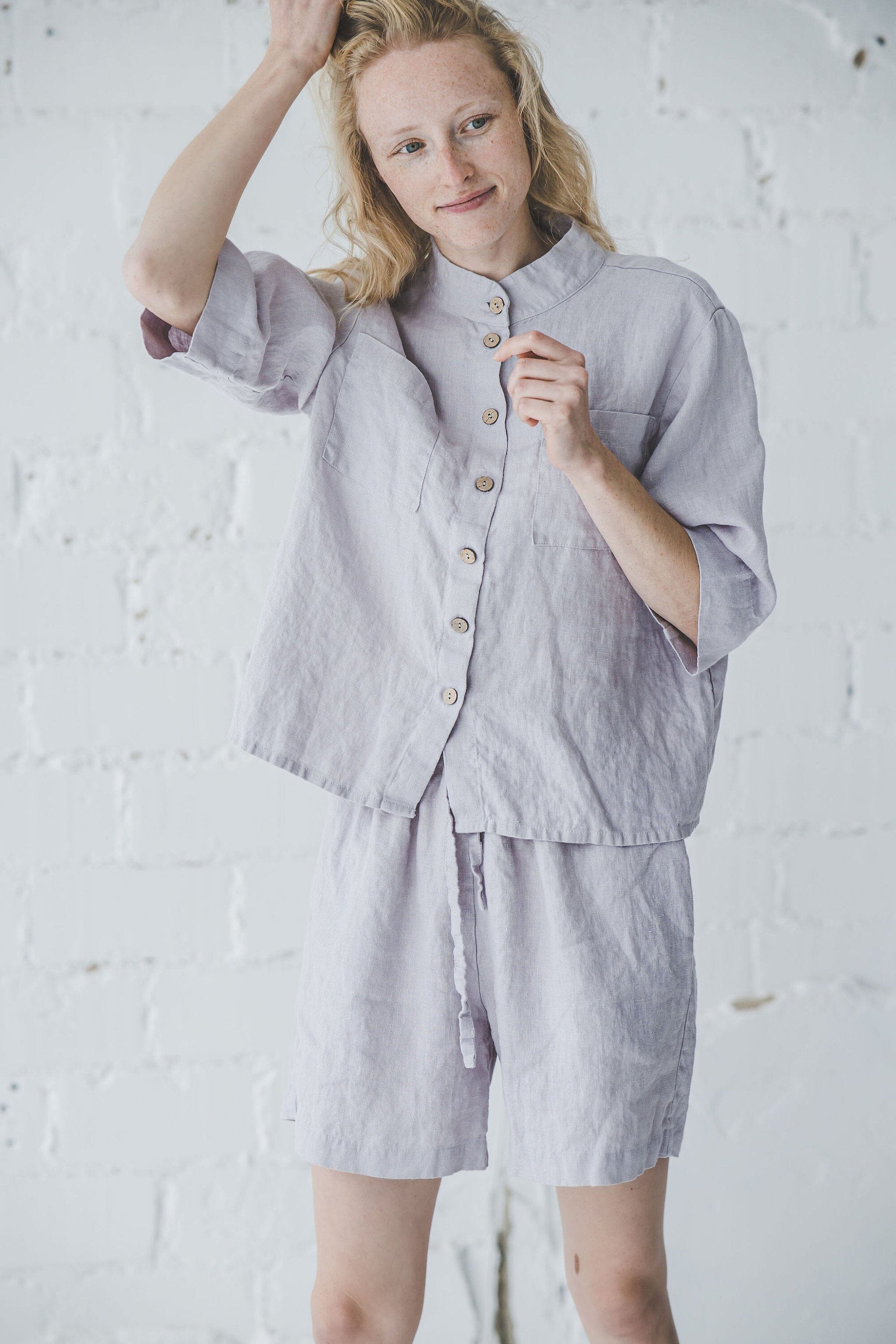 Loose Linen Shirt Old Linen Mill Small Grey Checks XS/S