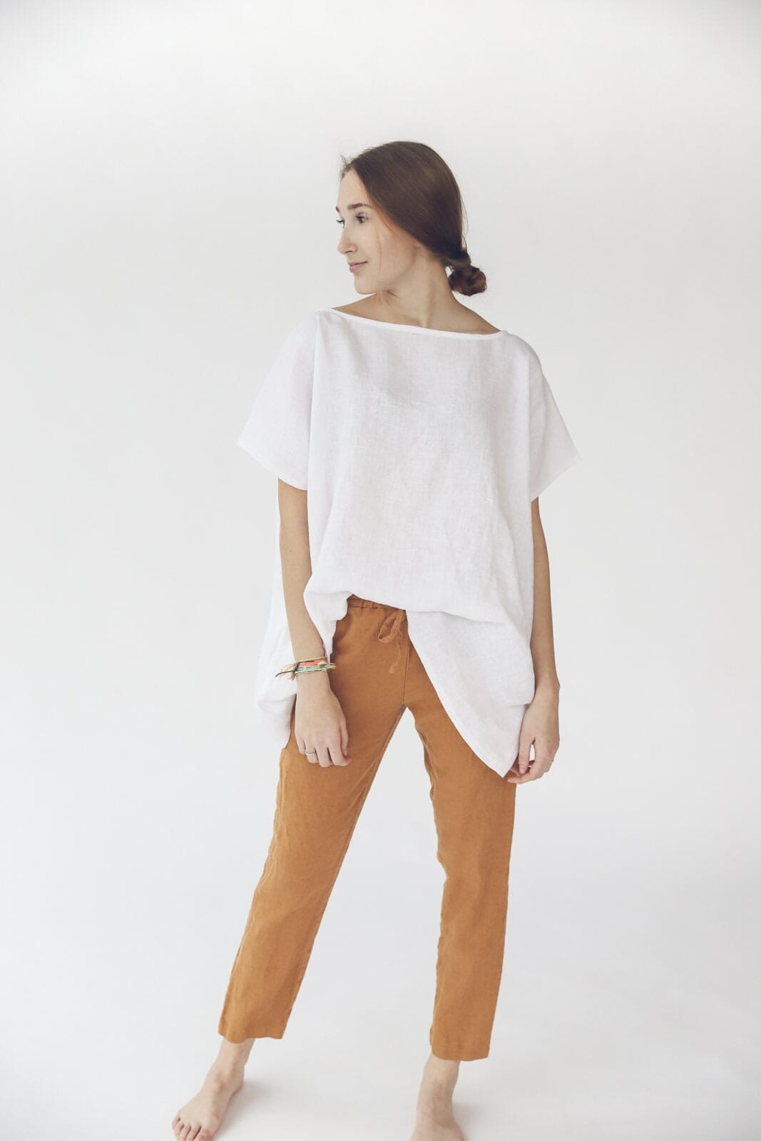 Loose Linen Top Blouse Old Linen Mill Small Grey Checks XS/S