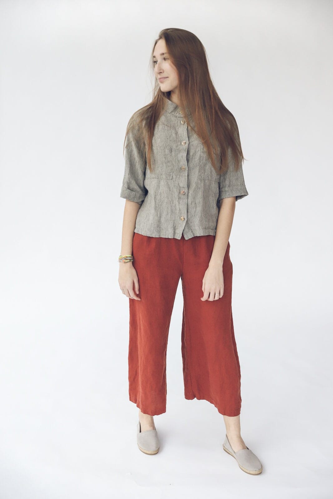 Loose Linen Wide Leg Pants Old Linen Mill Small Grey Checks XS/S