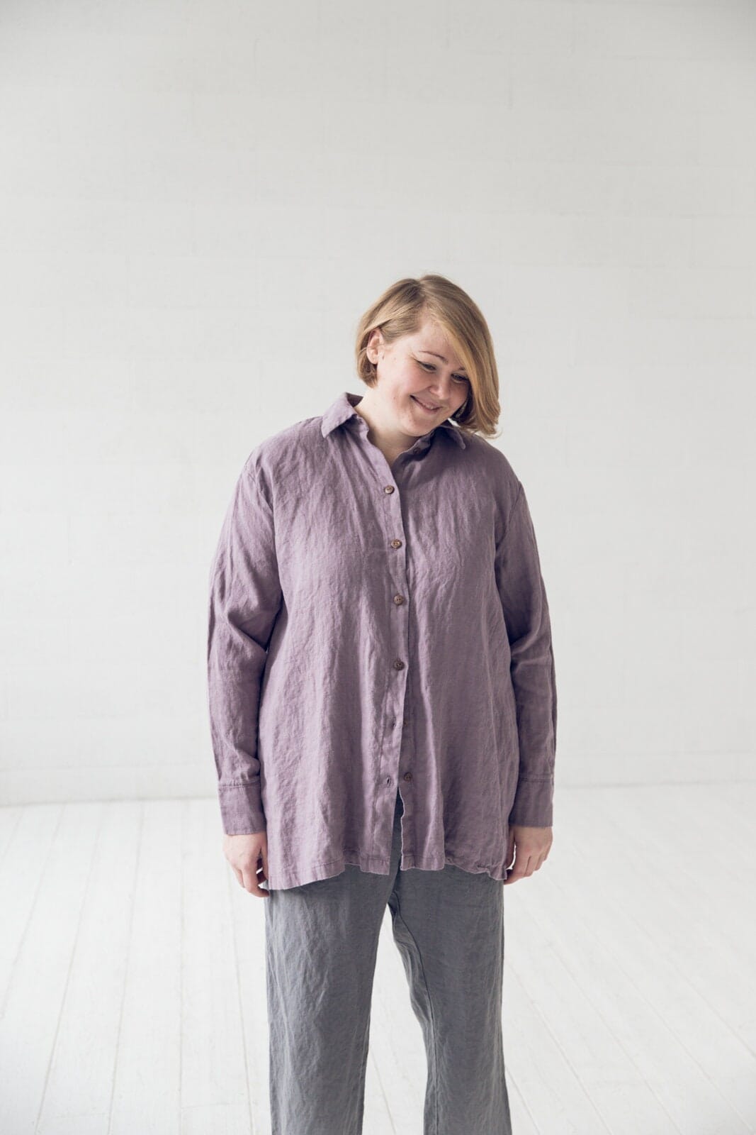 Loose Linen Women's Shirt Old Linen Mill Small Grey Checks XS/S