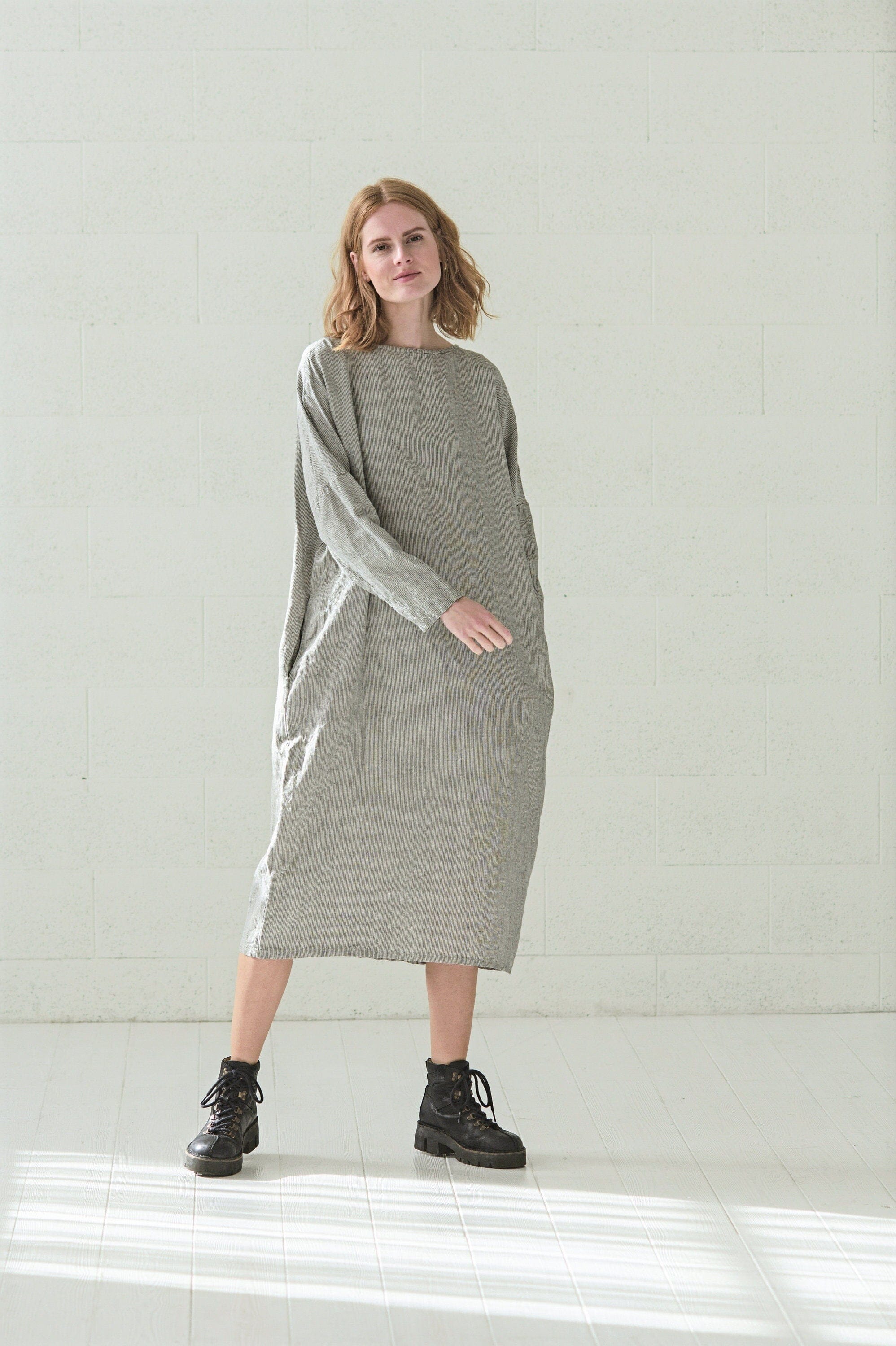 Maxi Linen Dress with Long Sleeves Old Linen Mill