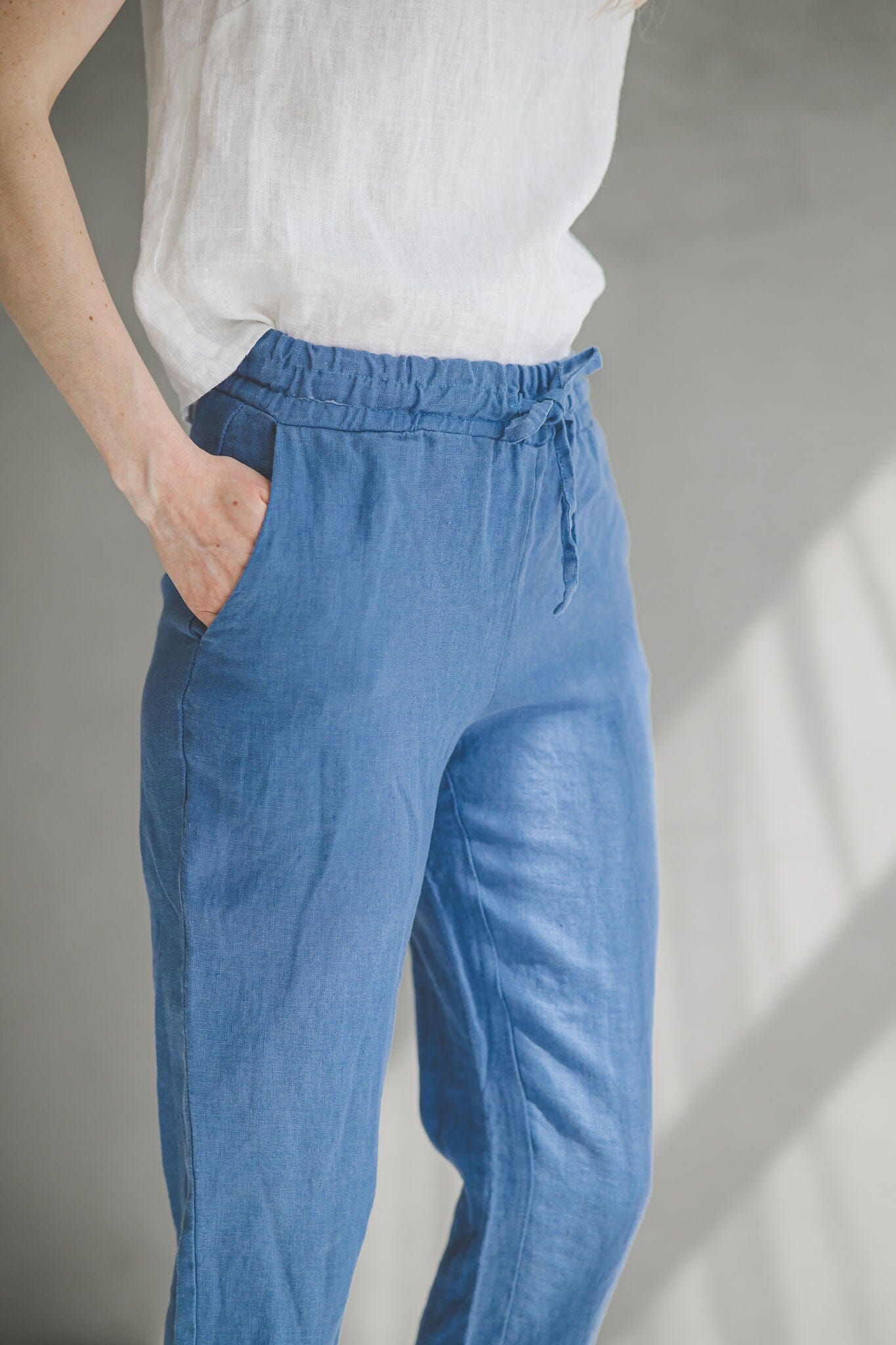 Mid Waist Fitted Linen Pants P01 Old Linen Mill