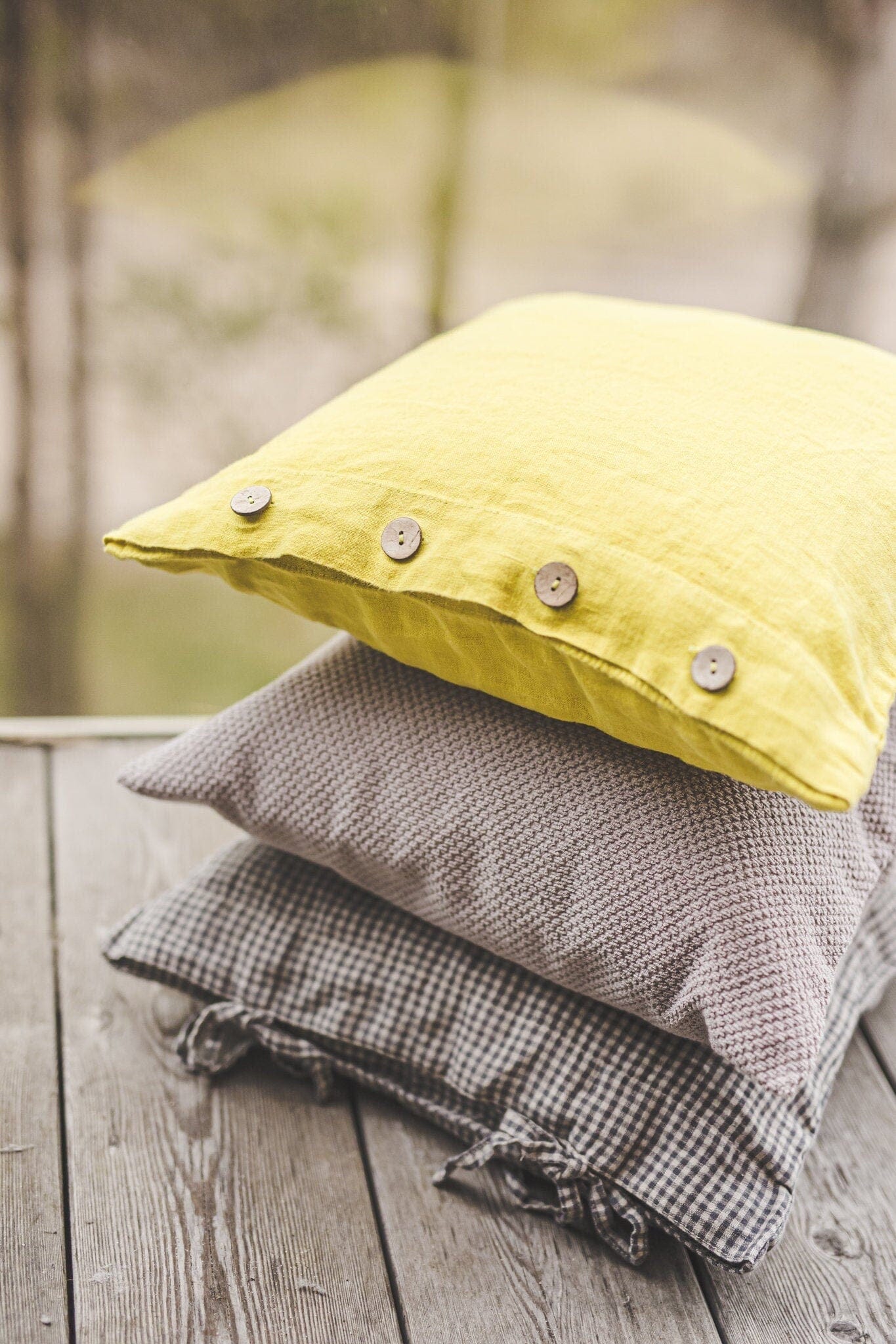 Natural Linen Decorative Cushion Cover Old Linen Mill Small Grey Checks 40 x 40 cm; 15.7" x 15.7"