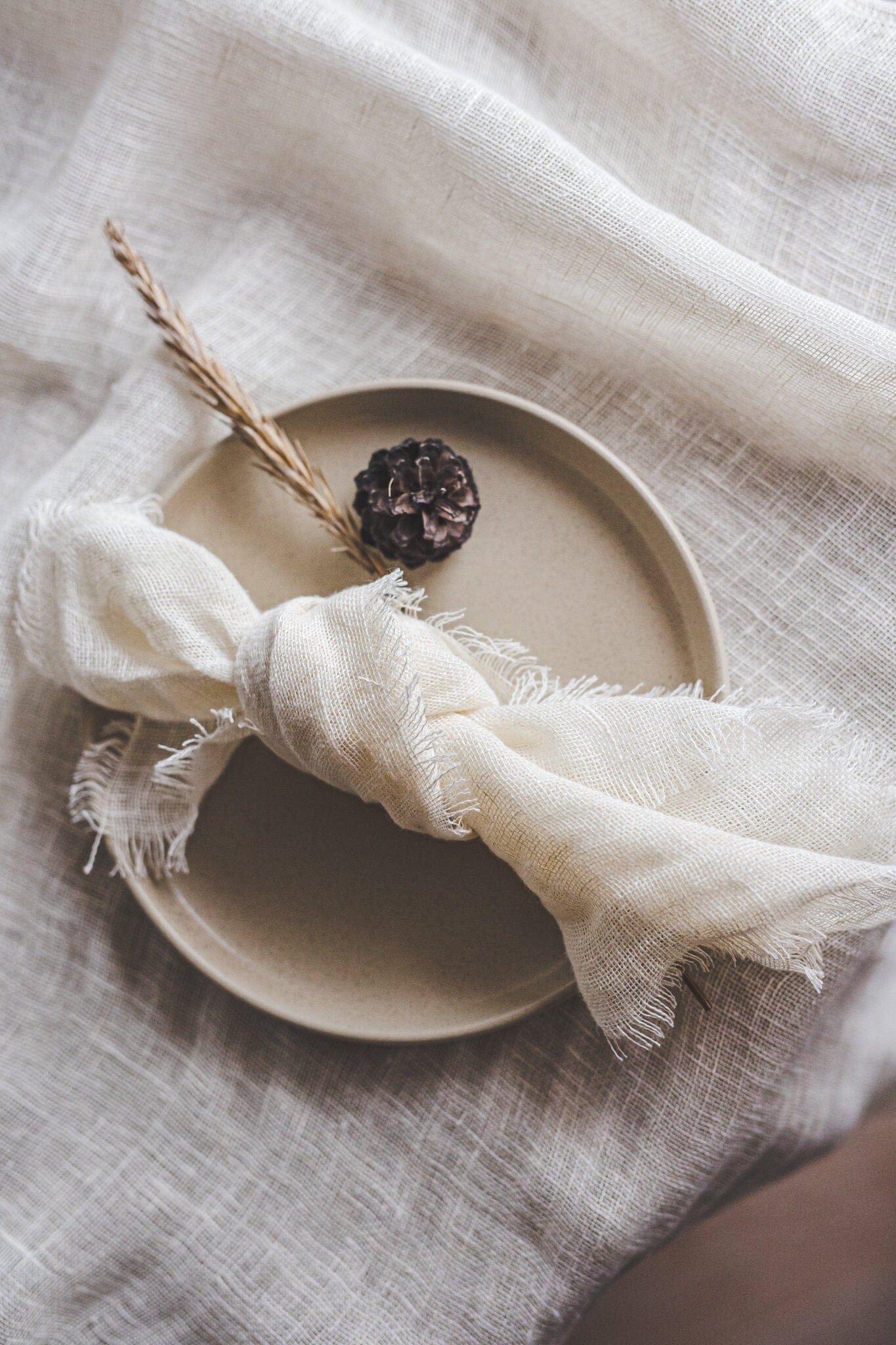 Natural Linen Napkins Raw Edge with Fringes Old Linen Mill