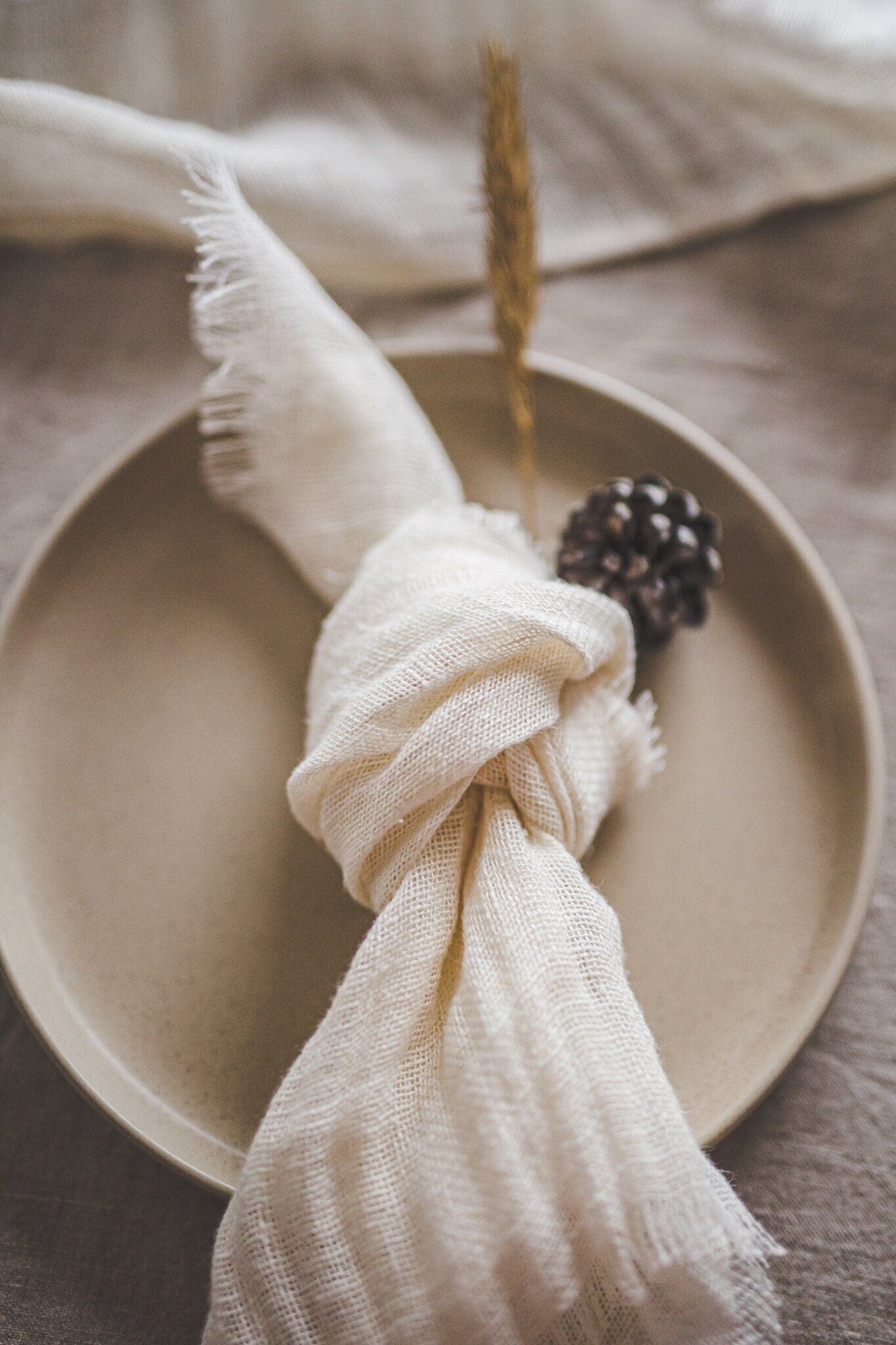 Natural Linen Napkins Raw Edge with Fringes Old Linen Mill Set of 6 napkins