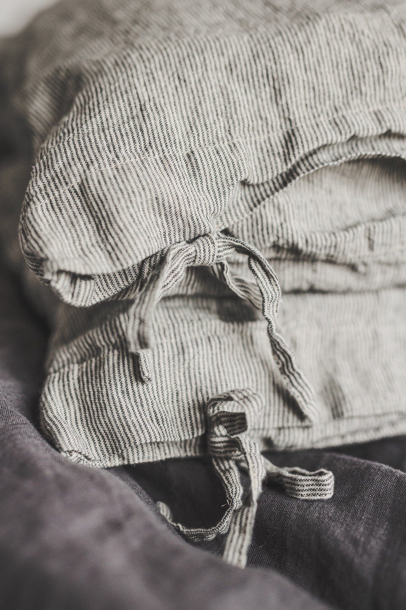 Natural Linen Throw Pillow Cover with Ties Old Linen Mill