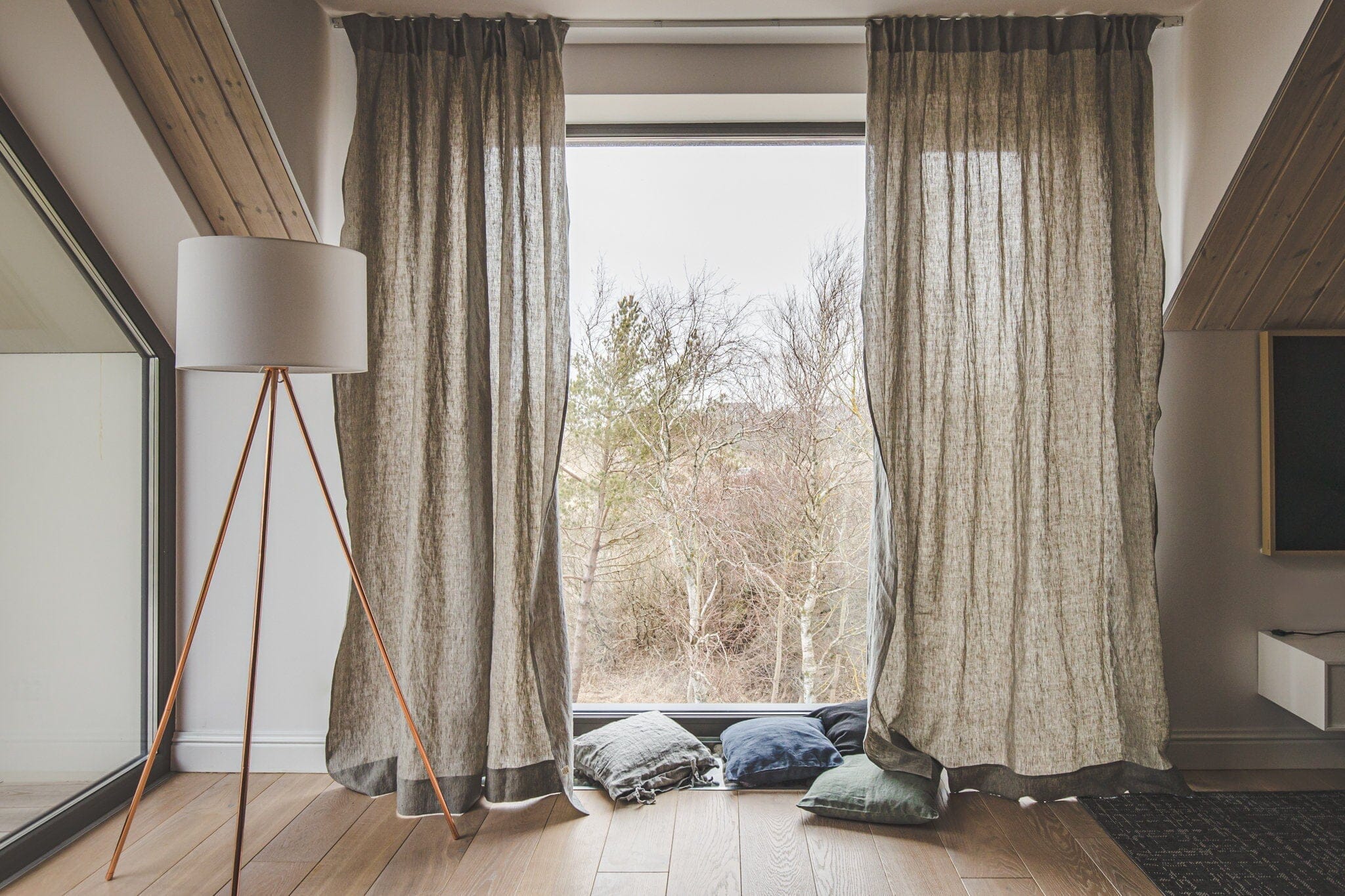 Natural Soft Linen Drapes Curtain Old Linen Mill Coffee 140 x 220 cm; 55" x 87"
