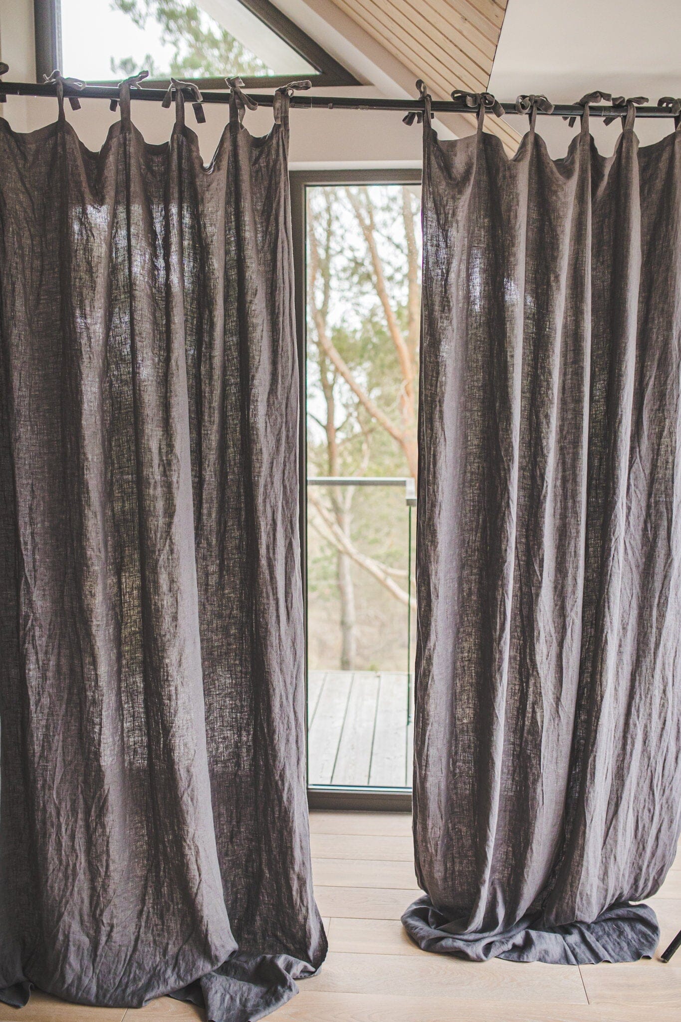 Natural Soft Linen Drapes Linen Curtain Panel Old Linen Mill Coffee 140 x 220 cm; 55" x 87"