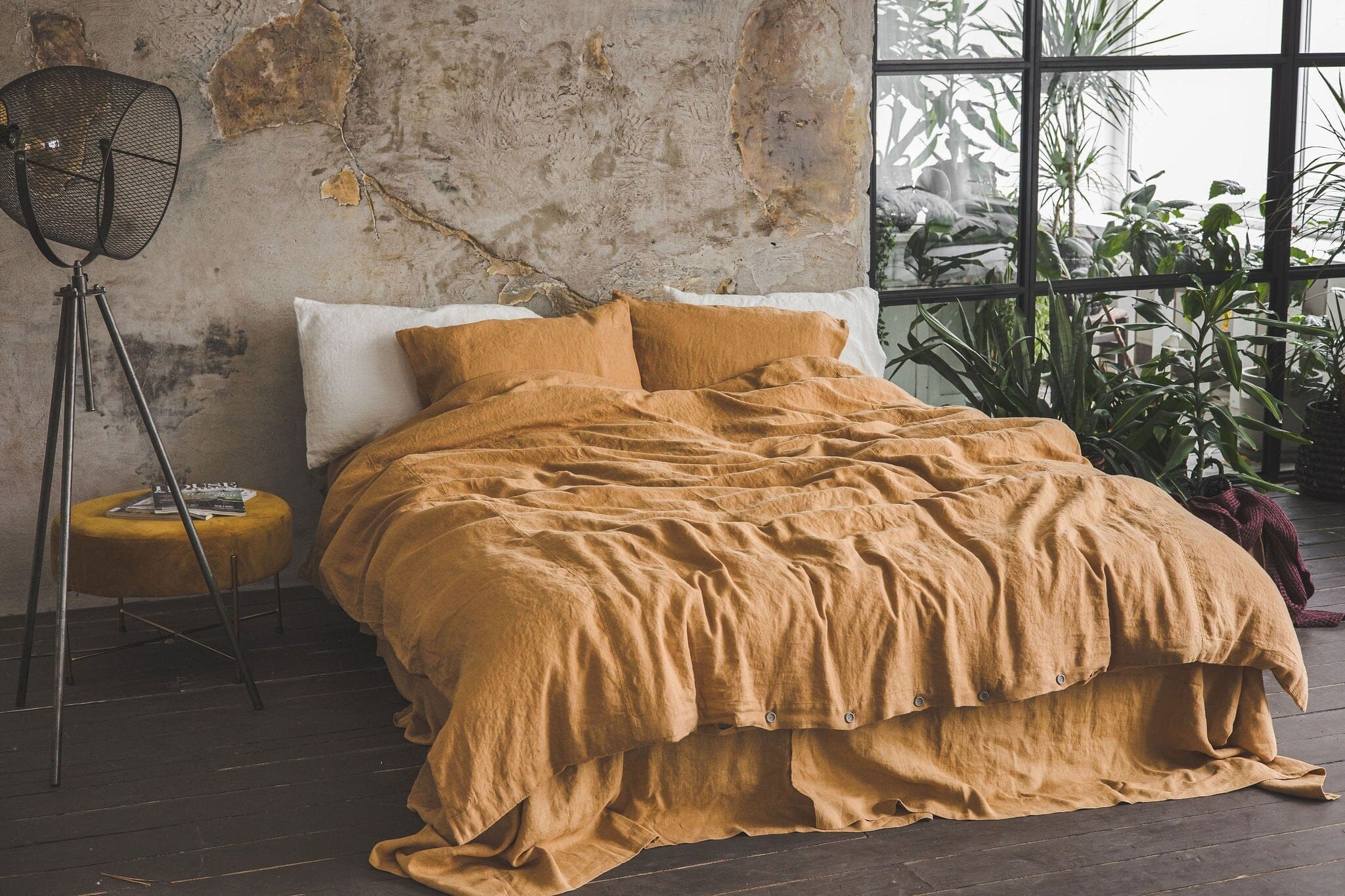 Natural Soft Linen Honey Gold Bedding Set Old Linen Mill Ivory US/CA Single