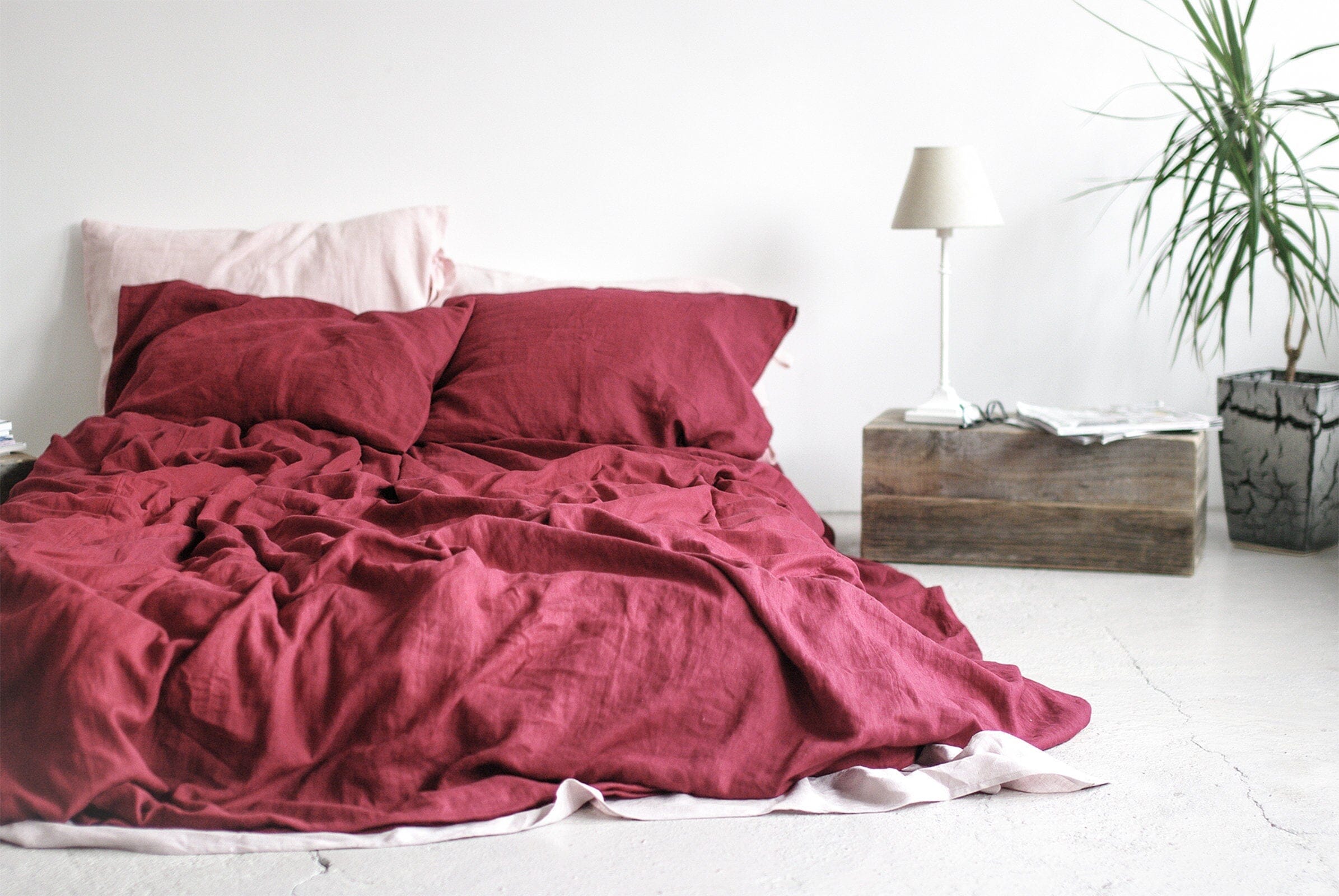 Natural Soft Linen Ruby Red Bedding Set Old Linen Mill