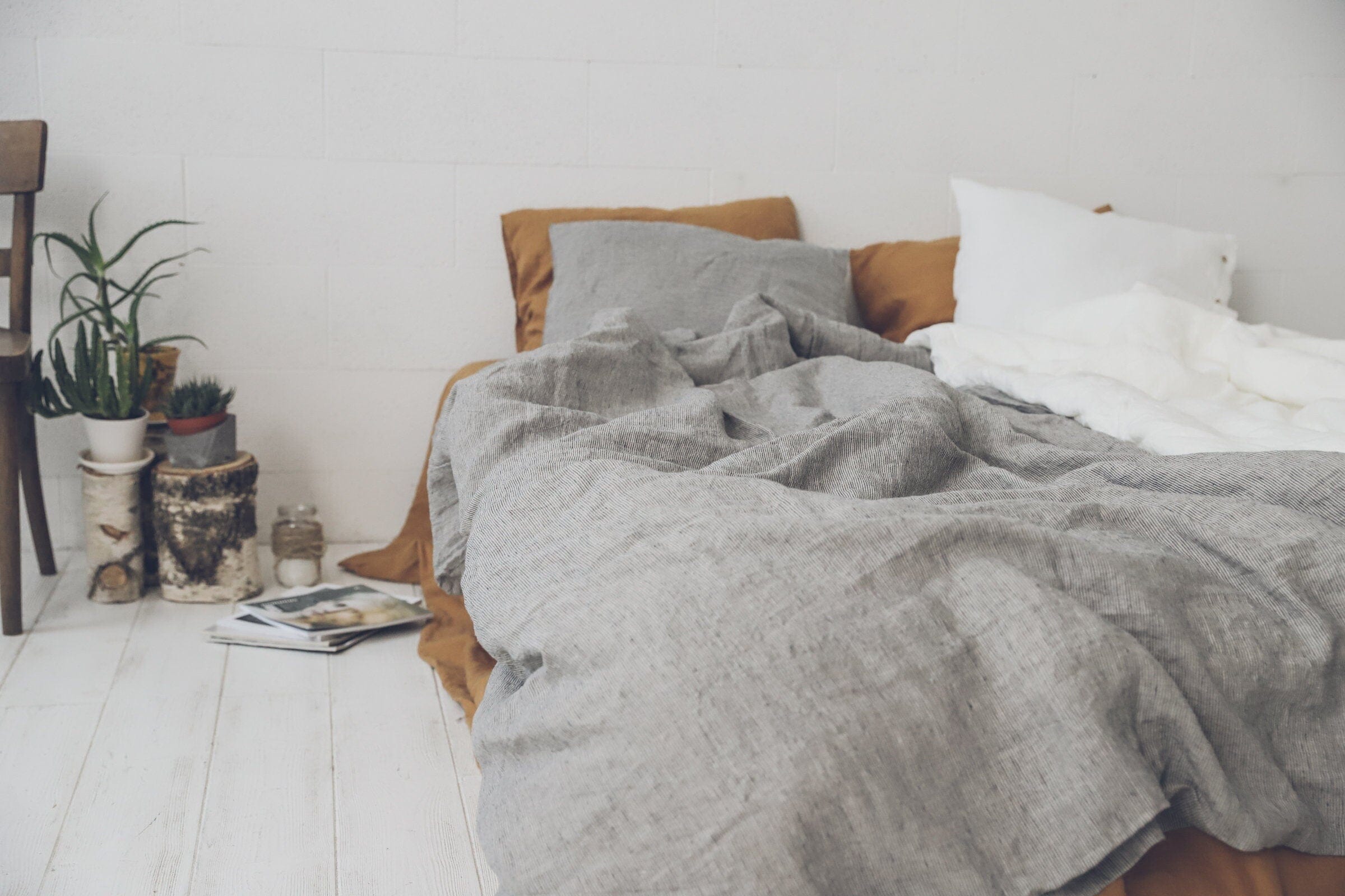 Natural Washed Linen Bedding Old Linen Mill Ivory US/CA Single 55"x79"