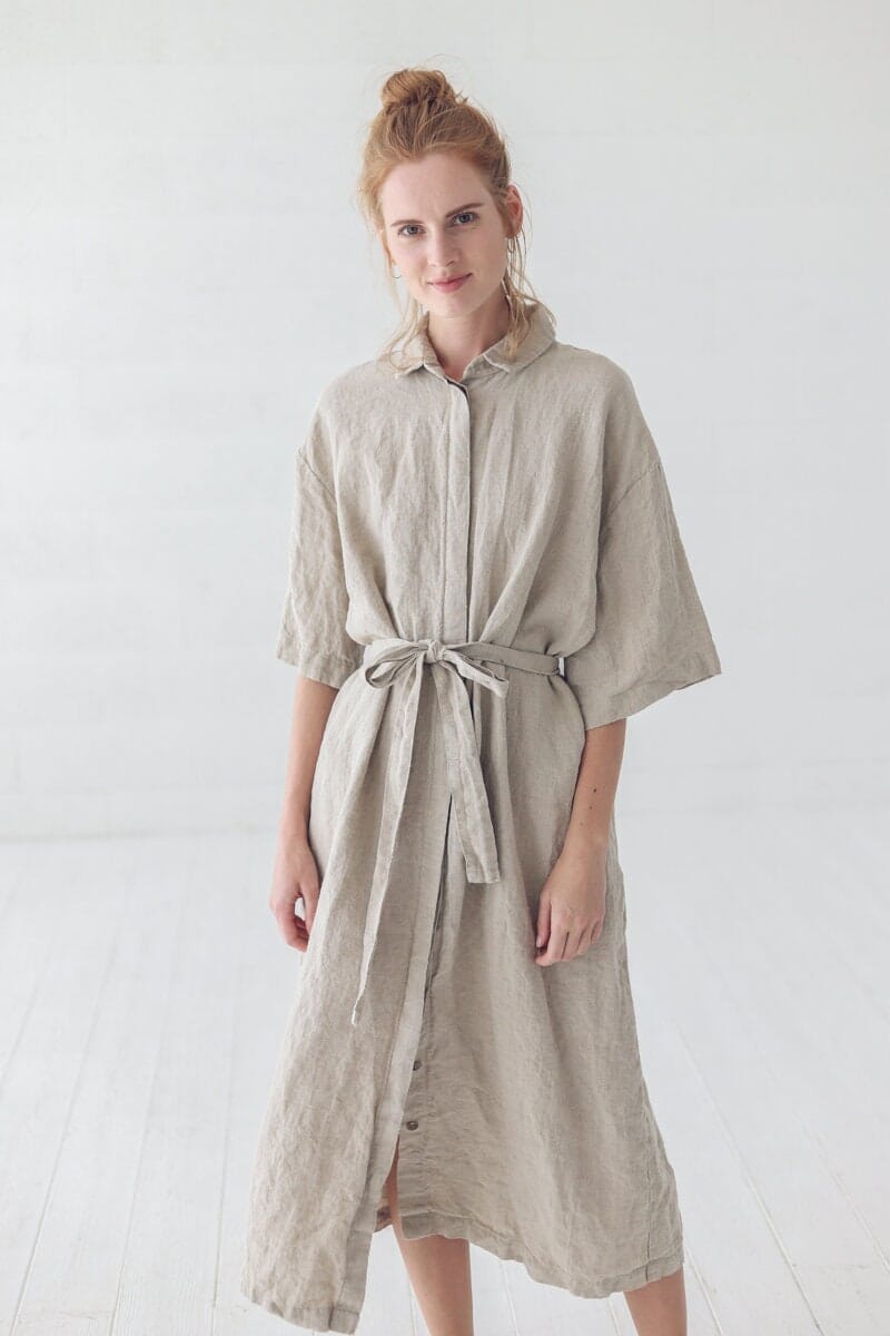 Organic Linen Soft Dress Old Linen Mill Small Grey Checks XS/S