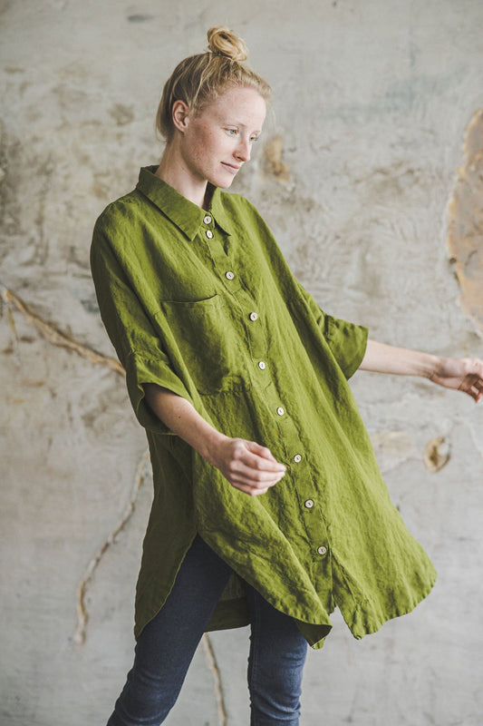 Oversized Kimono Linen Shirt Sleeves Old Linen Mill