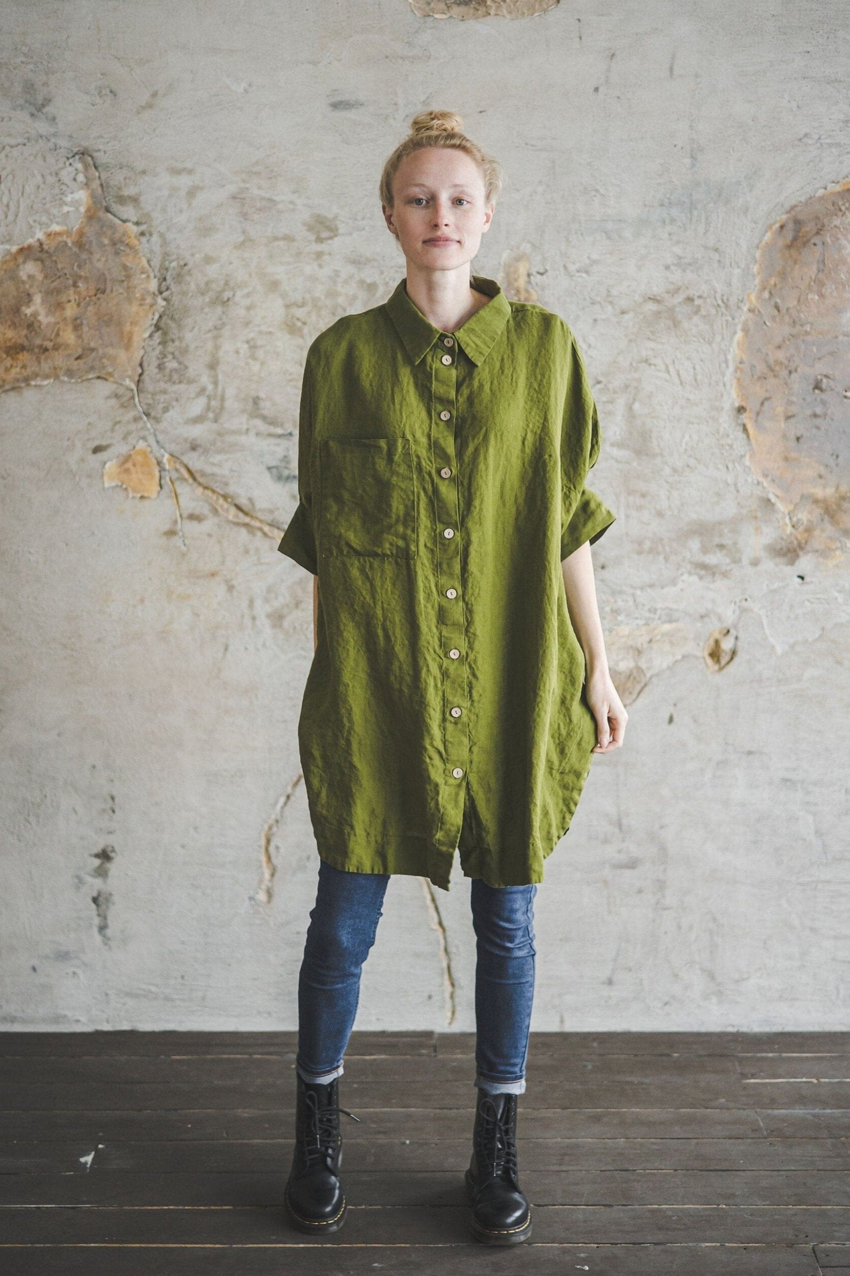 Oversized Kimono Linen Shirt Sleeves Old Linen Mill Small Grey Checks