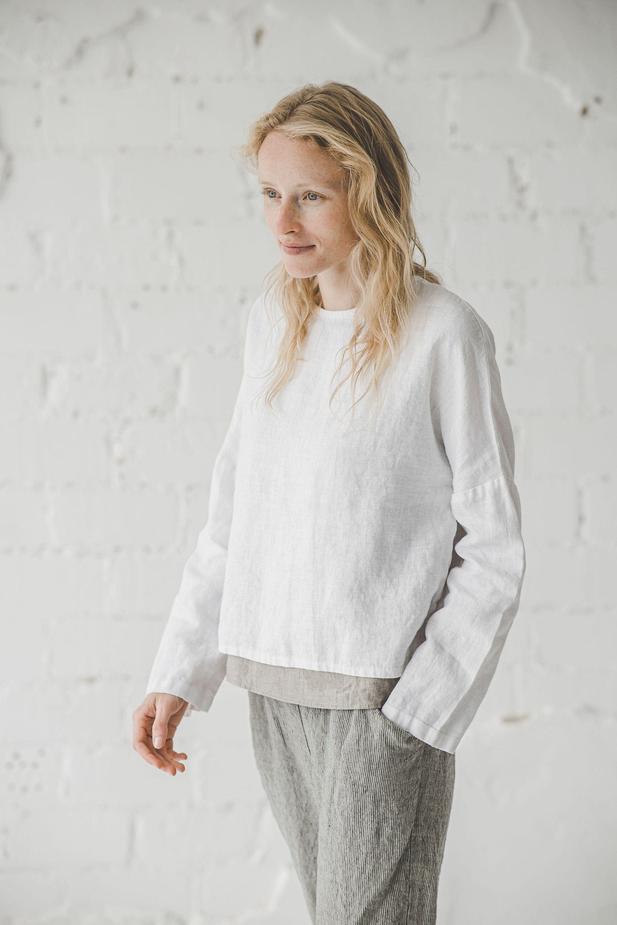 Oversized Short White Linen Top Old Linen Mill