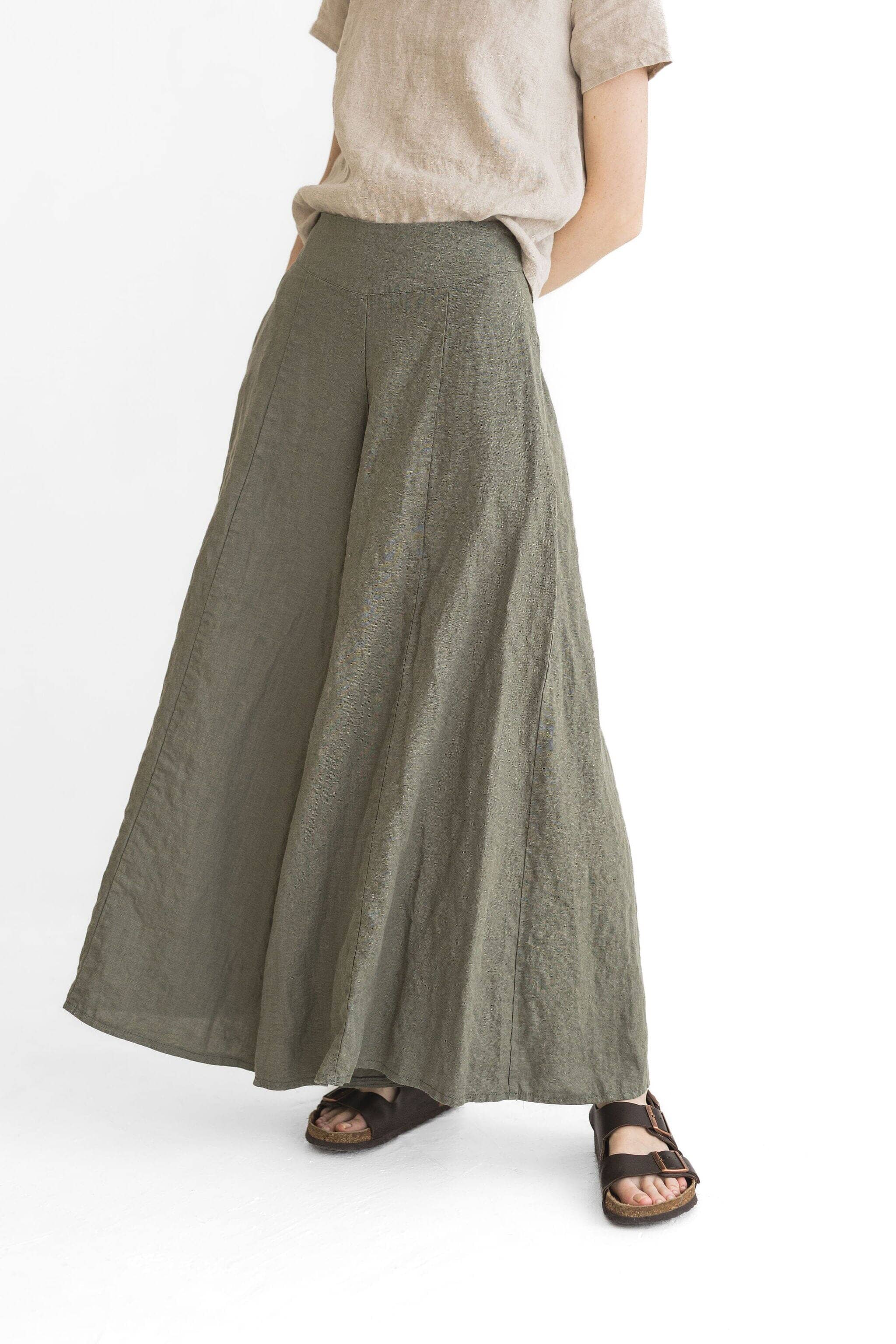Palazzo Linen Pants, Linen Culottes, Wide Leg Long Linen Pants, Summer Linen Culottes Pants Old Linen Mill